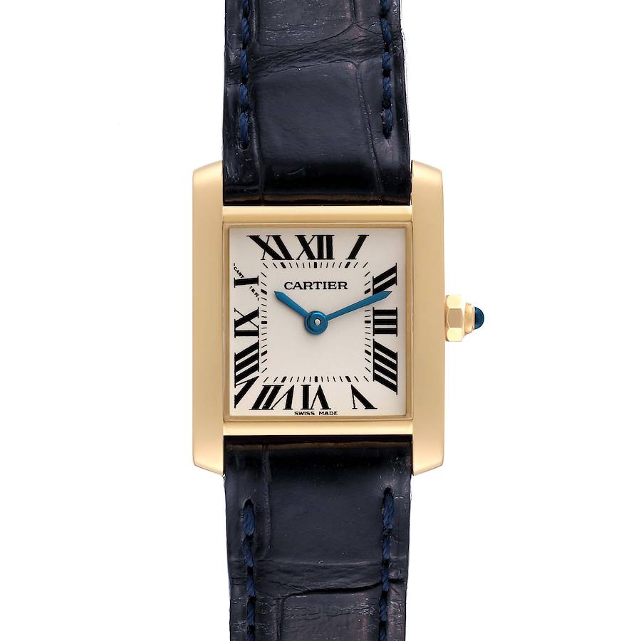 Cartier Tank Francaise Yellow Gold Blue Strap Ladies Watch W5000256 SwissWatchExpo
