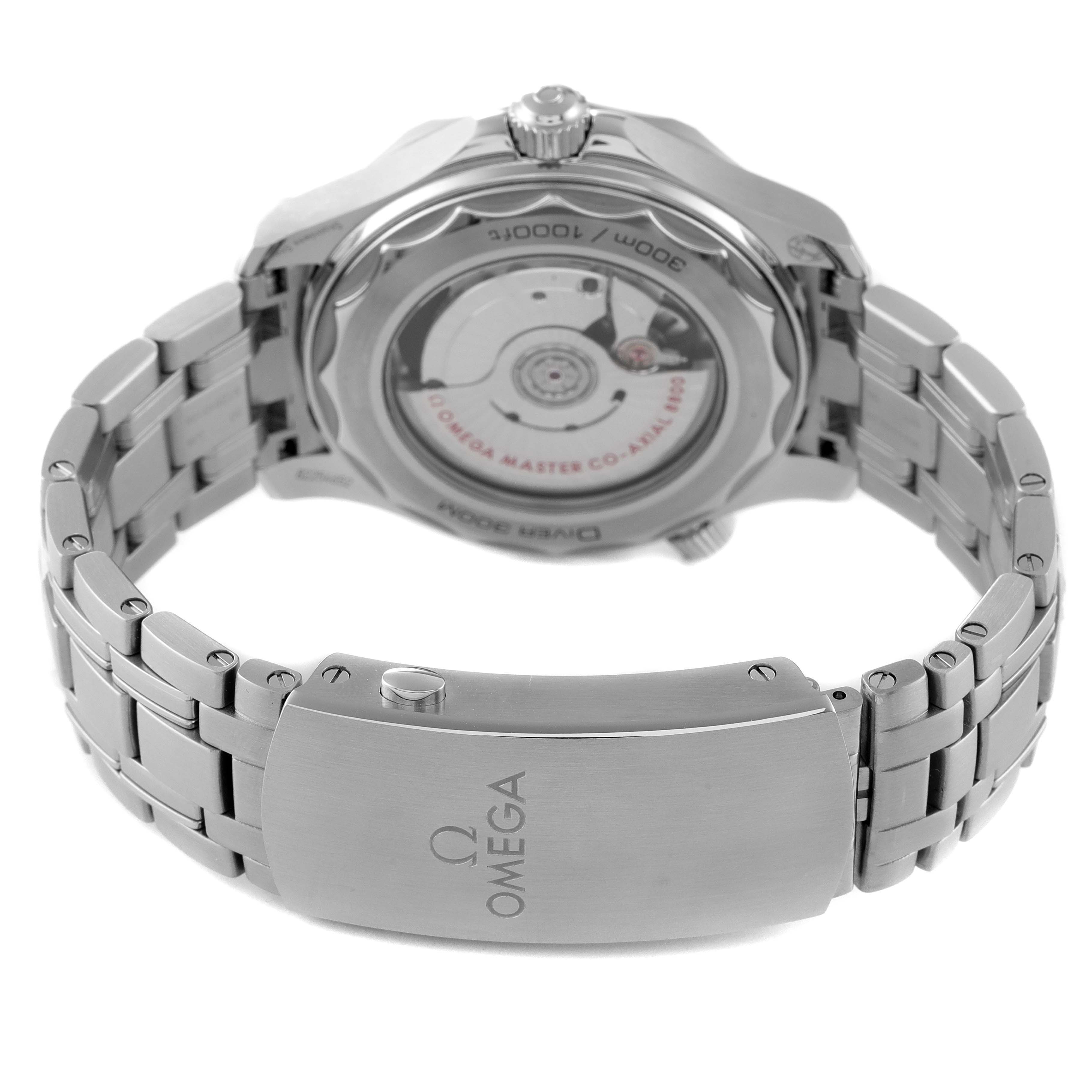 This image shows the back and bracelet of an Omega Seamaster 210.30.42.20.06.001 Men's Stainless Steel Grey Dial 210.30.42.20.06.001 Men's Stainless Steel Grey Dial watch, highlighting the clasp and case back.