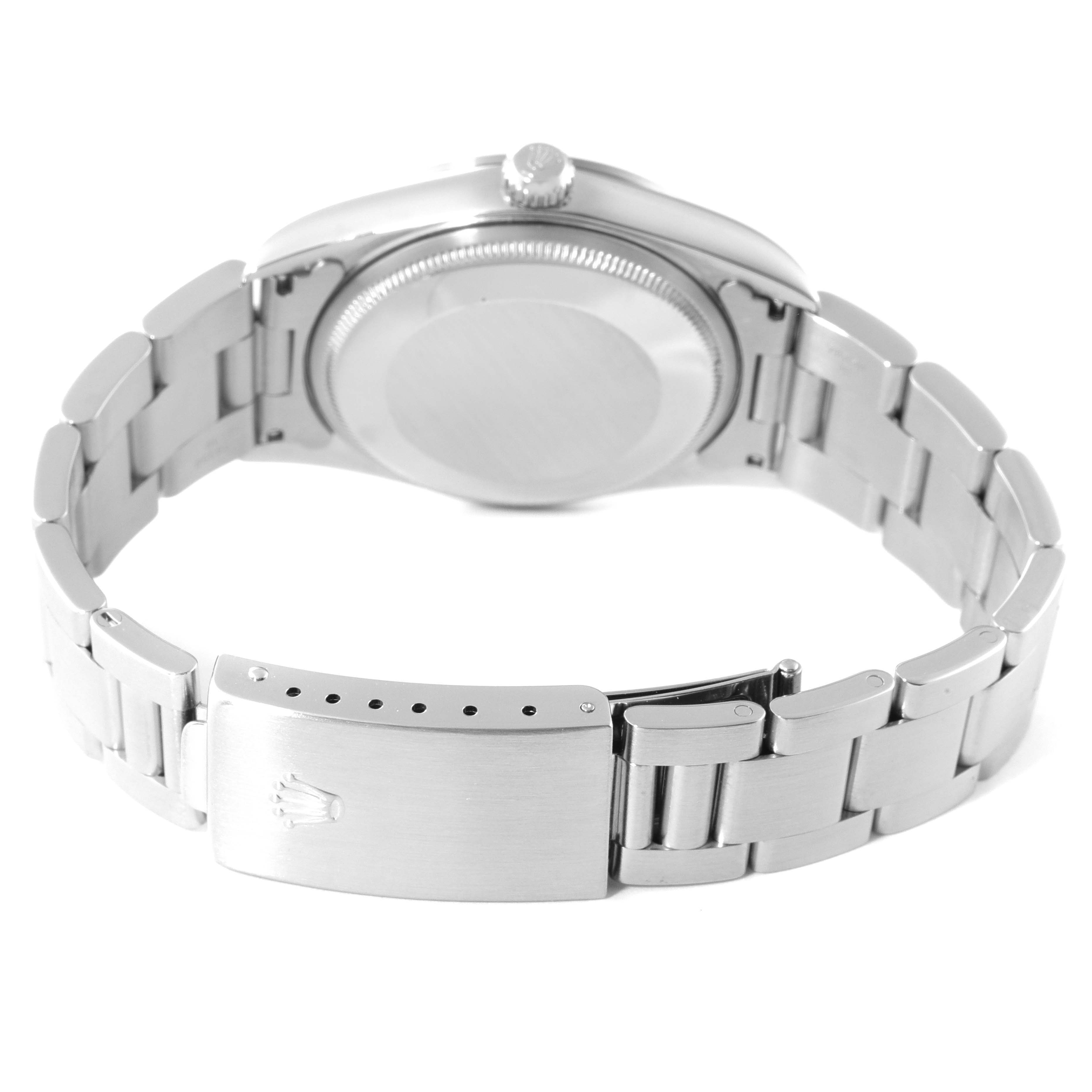 The image shows the back and bracelet of a Rolex Air-King 14000 Men's Stainless Steel Blue Dial 14000 Men's Stainless Steel Blue Dial watch, viewed from a rear angle.