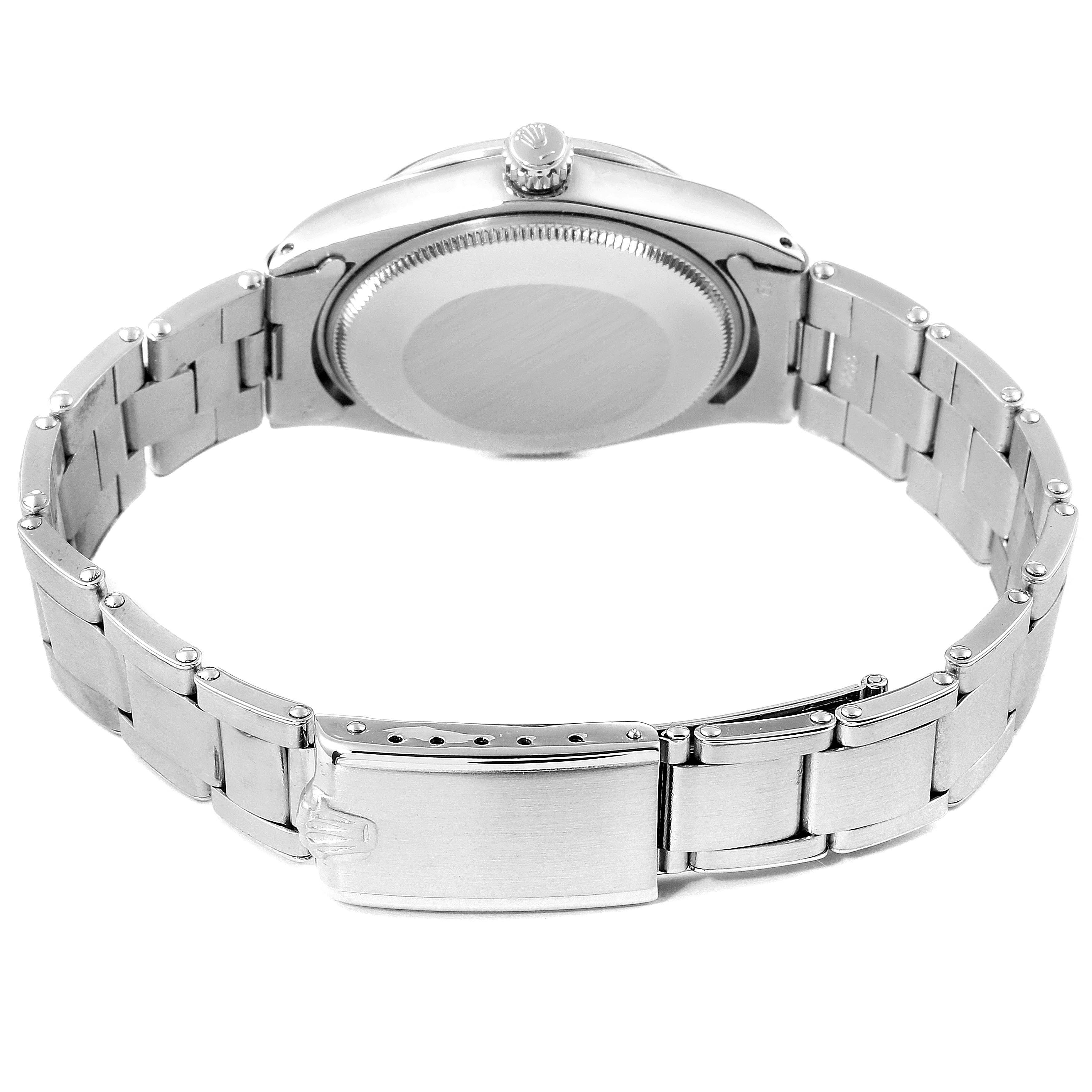 The image shows the back case and bracelet clasp of the Rolex Vintage Collection 5500 Men
s Stainless Steel Silver Dial 5500 Men
s Stainless Steel Silver Dial watch from a rear angle.