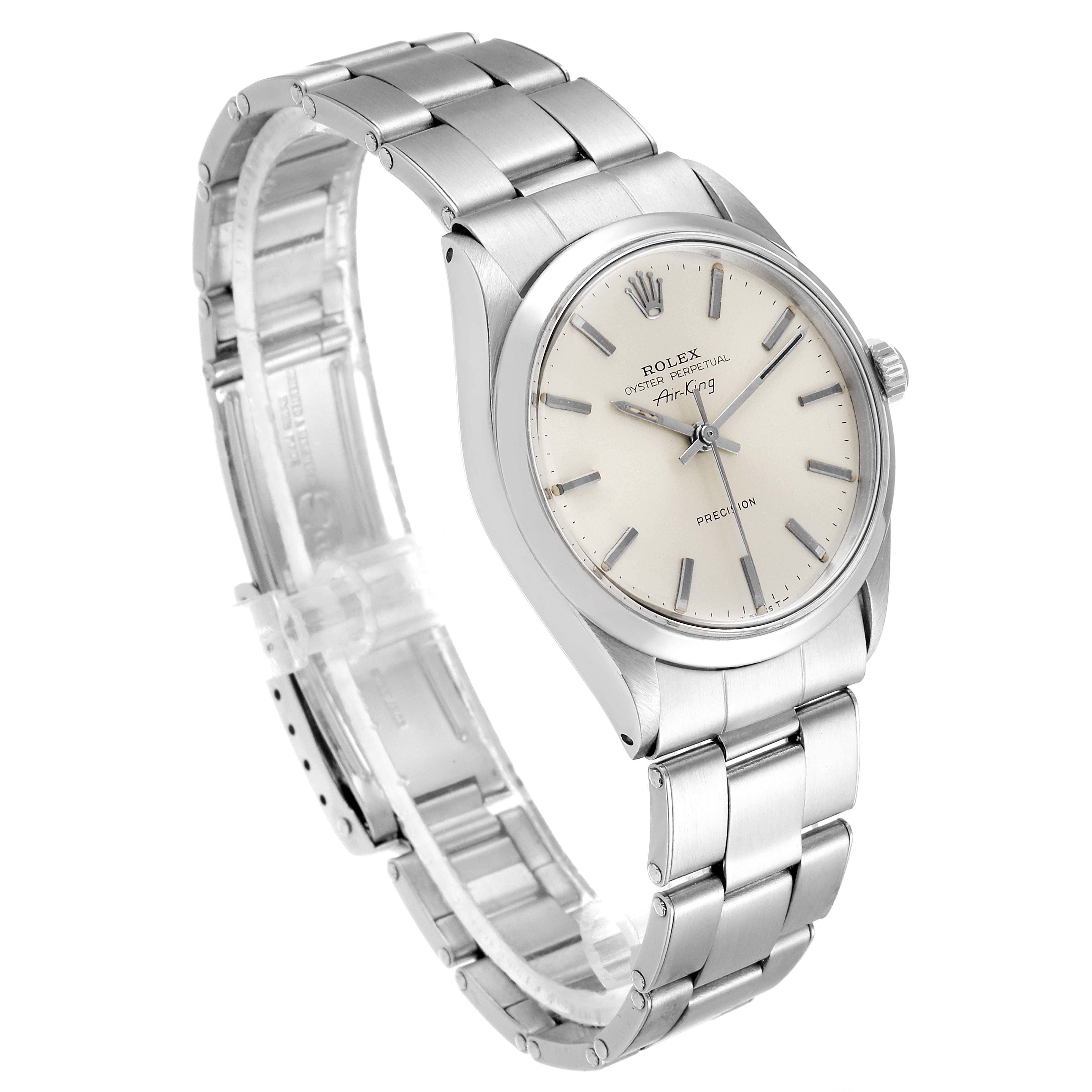 The Rolex Vintage Collection 5500 Men
s Stainless Steel Silver Dial 5500 Men
s Stainless Steel Silver Dial model watch is photographed at a slight angle, showcasing the case, dial, crown, and bracelet.