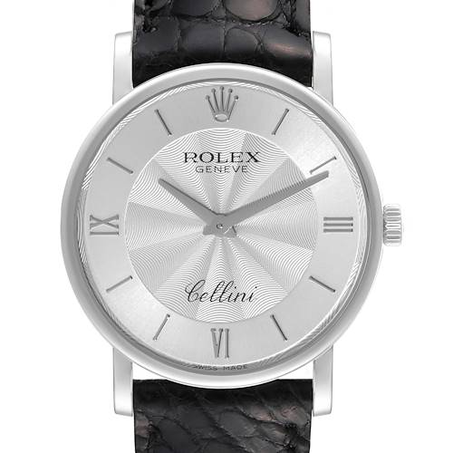 Photo of Rolex Cellini Classic White Gold Decorated Silver Dial Mens Watch 5115 Box Card