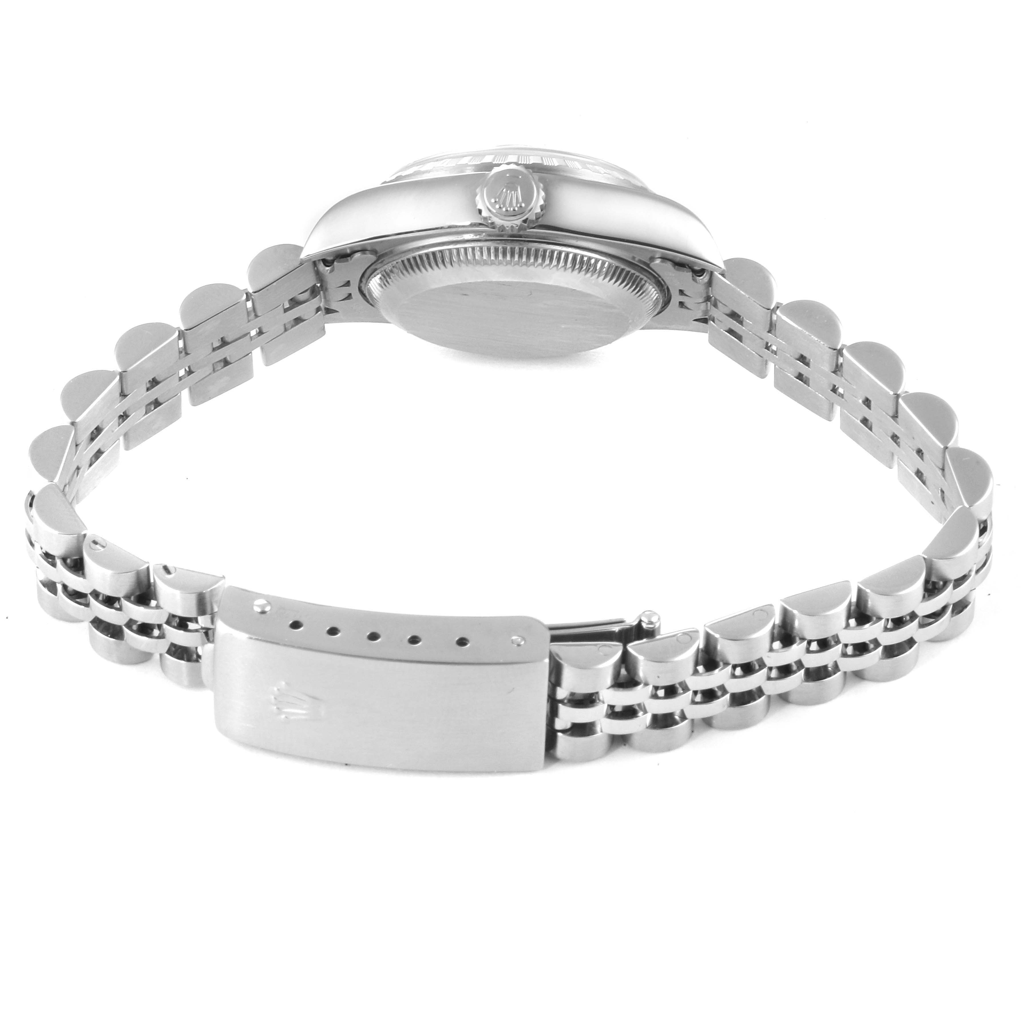 The image shows the back and side angle of a Rolex Date 79240 Women
s Stainless Steel Silver Dial 79240 Women
s Stainless Steel Silver Dial watch, highlighting the bracelet and clasp.