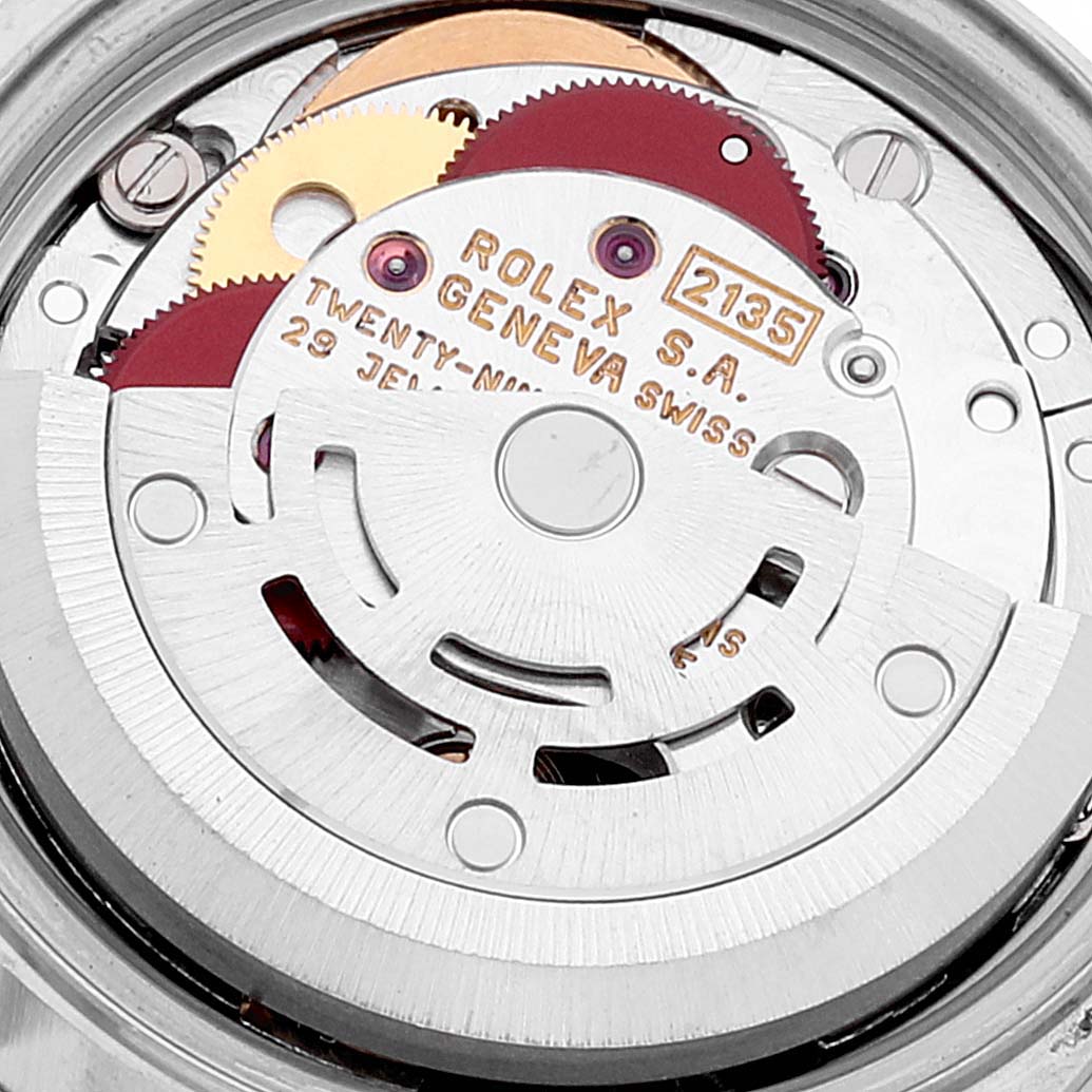 This image shows the internal mechanical movement of a Rolex Datejust 69174 Women's Stainless Steel Pink Dial 69174 Women's Stainless Steel Pink Dial watch from a top-down angle.