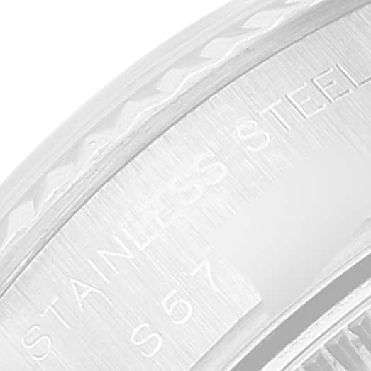 The image shows a close-up angle of the inner bezel inscription of a Rolex Datejust 69174 Women's Stainless Steel Pink Dial 69174 Women's Stainless Steel Pink Dial watch.