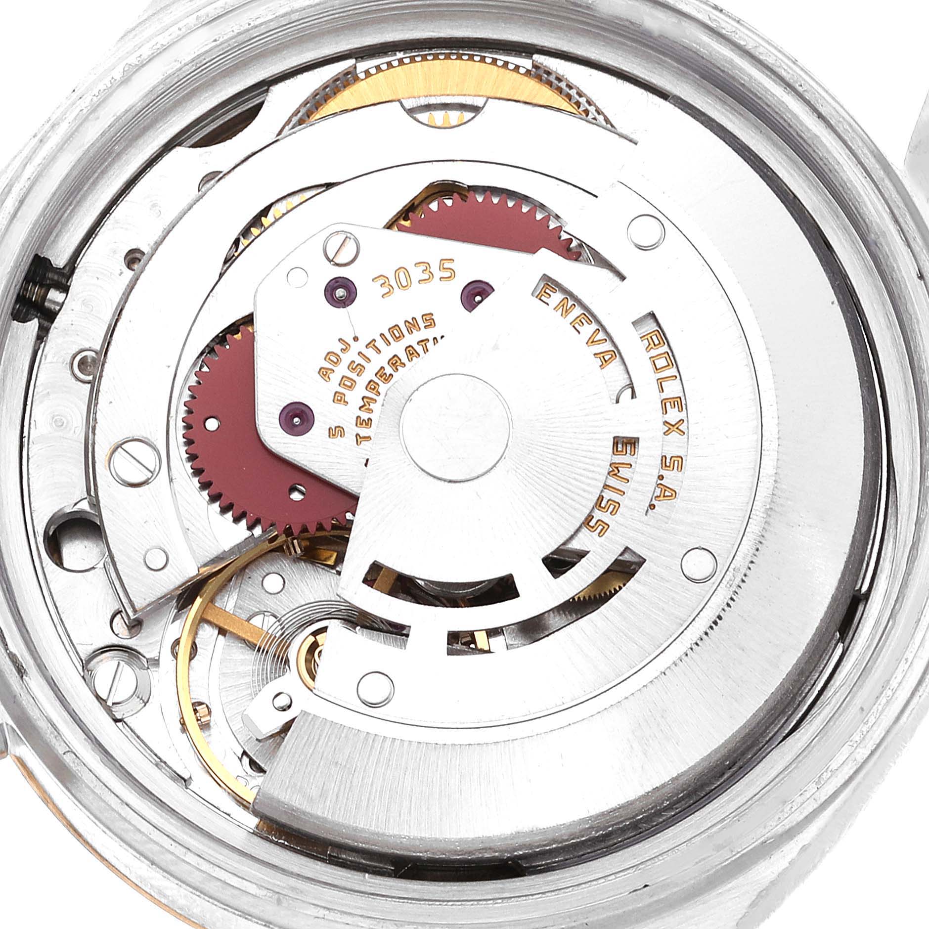 The image shows the internal mechanism of a Rolex Datejust 16013 Men's Steel and Gold (two tone) Champagne Dial 16013 Men's Steel and Gold (two tone) Champagne Dial watch from a top view.