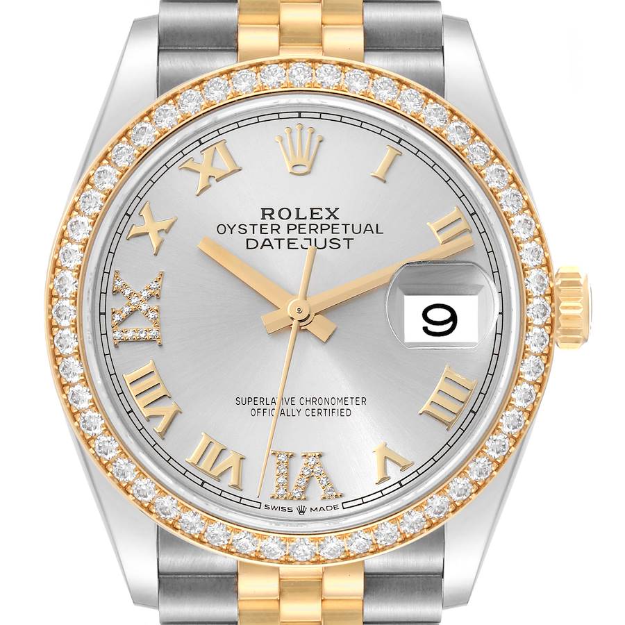 Rolex Datejust Steel Yellow Gold Silver Dial Diamond Mens Watch 126283 Unworn SwissWatchExpo