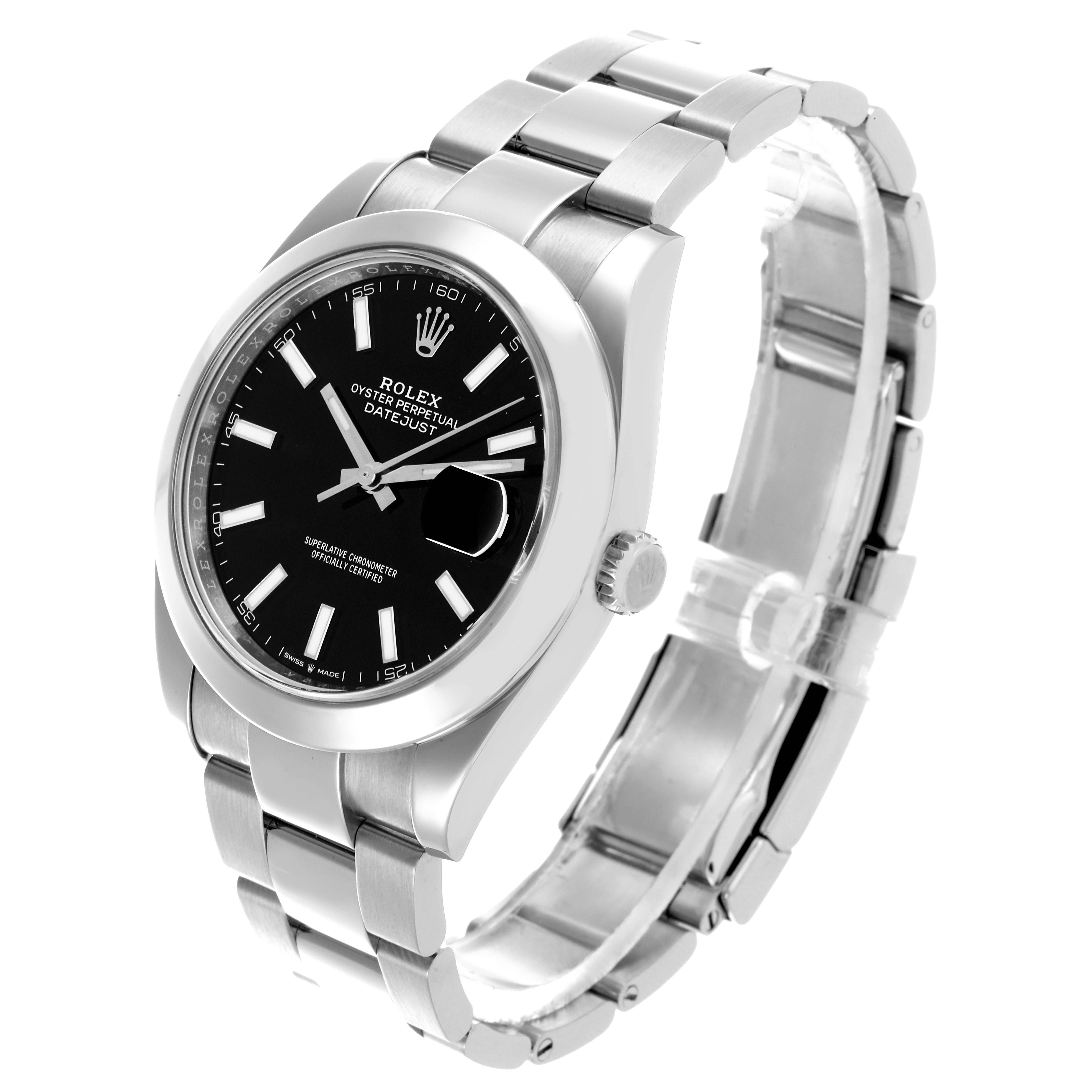 The Rolex Datejust 41 126300 Men's Stainless Steel Grey Dial 126300 Men's Stainless Steel Grey Dial is shown from a three-quarter angle, highlighting the dial, bezel, bracelet, and crown.