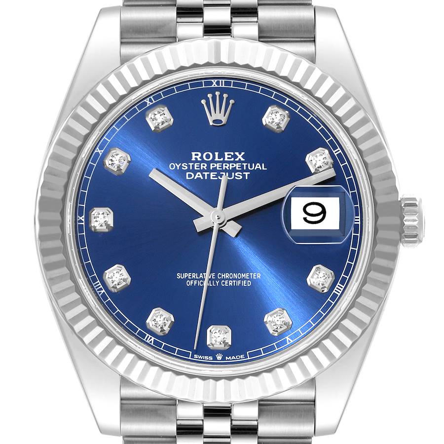 Rolex Datejust 41 Blue Diamond Dial Steel White Gold Mens Watch 126334 SwissWatchExpo