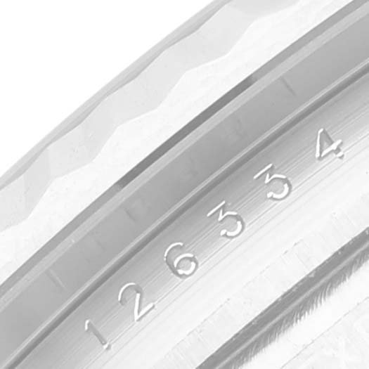 This image shows a close-up of the inner bezel with engraved numbers on the Rolex Datejust 41 126334 Men
s Stainless Steel Blue Dial 126334 Men
s Stainless Steel Blue Dial watch.