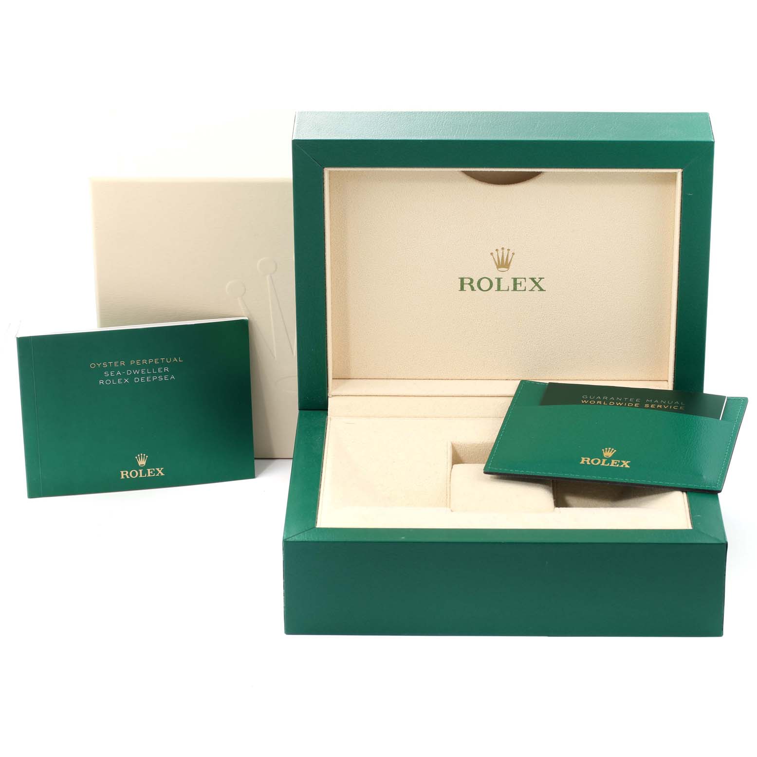 The image shows the Rolex Datejust 41 126300 Men's Stainless Steel White Dial 126300 Men's Stainless Steel White Dial packaging, including the watch box, documentation, and a cardholder.