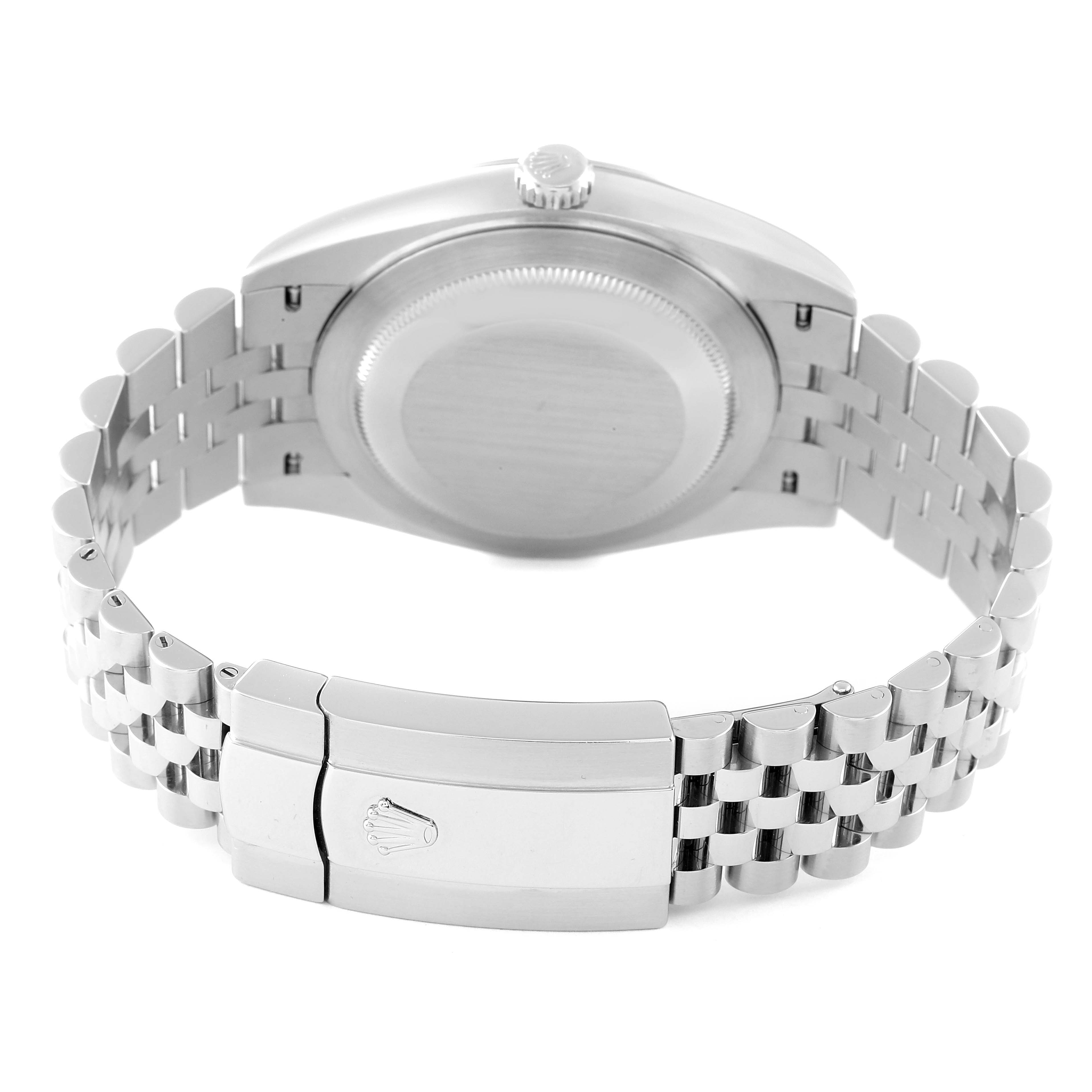 This image shows the back view of the Rolex Datejust 41 126300 Men's Stainless Steel White Dial 126300 Men's Stainless Steel White Dial, focusing on the bracelet and clasp.