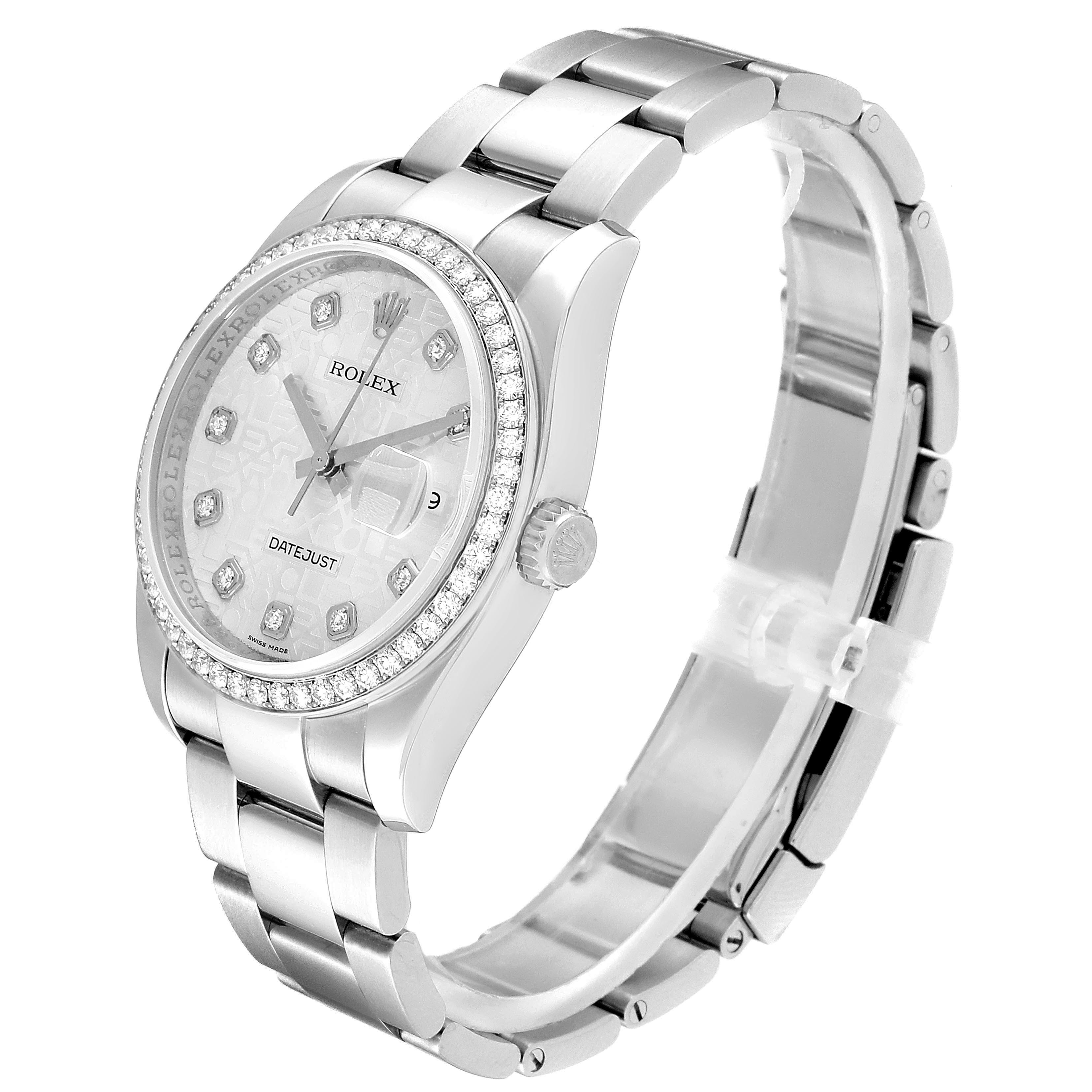 The Rolex Datejust 116244 Men's Stainless Steel Silver Dial 116244 Men's Stainless Steel Silver Dial watch is shown at a three-quarter angle highlighting the face, bezel, crown, and bracelet.