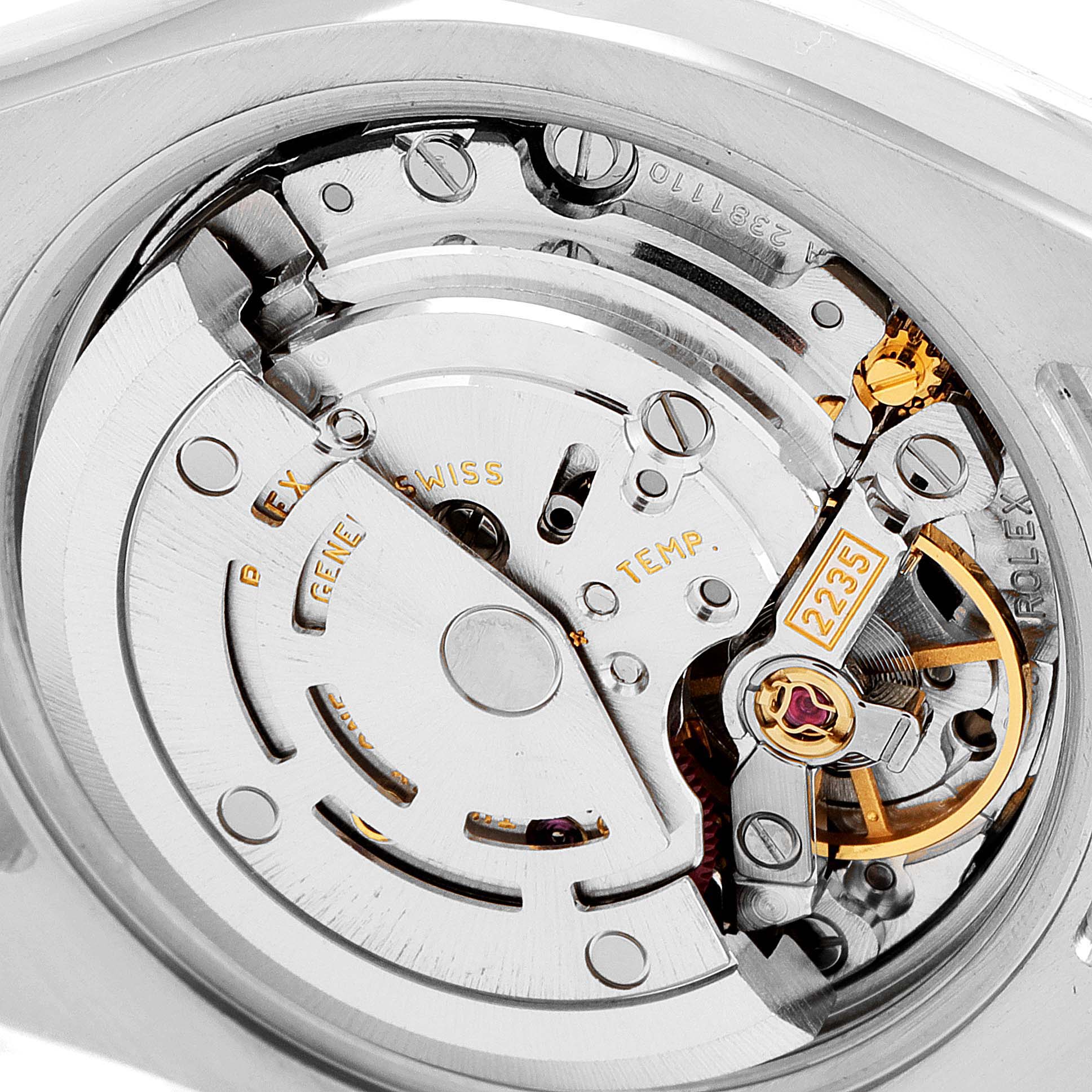 This image shows the inner mechanisms and movement of a Rolex Datejust 179171 Women's Steel and Gold (two tone) White Dial 179171 Women's Steel and Gold (two tone) White Dial watch, viewed from the case back angle.