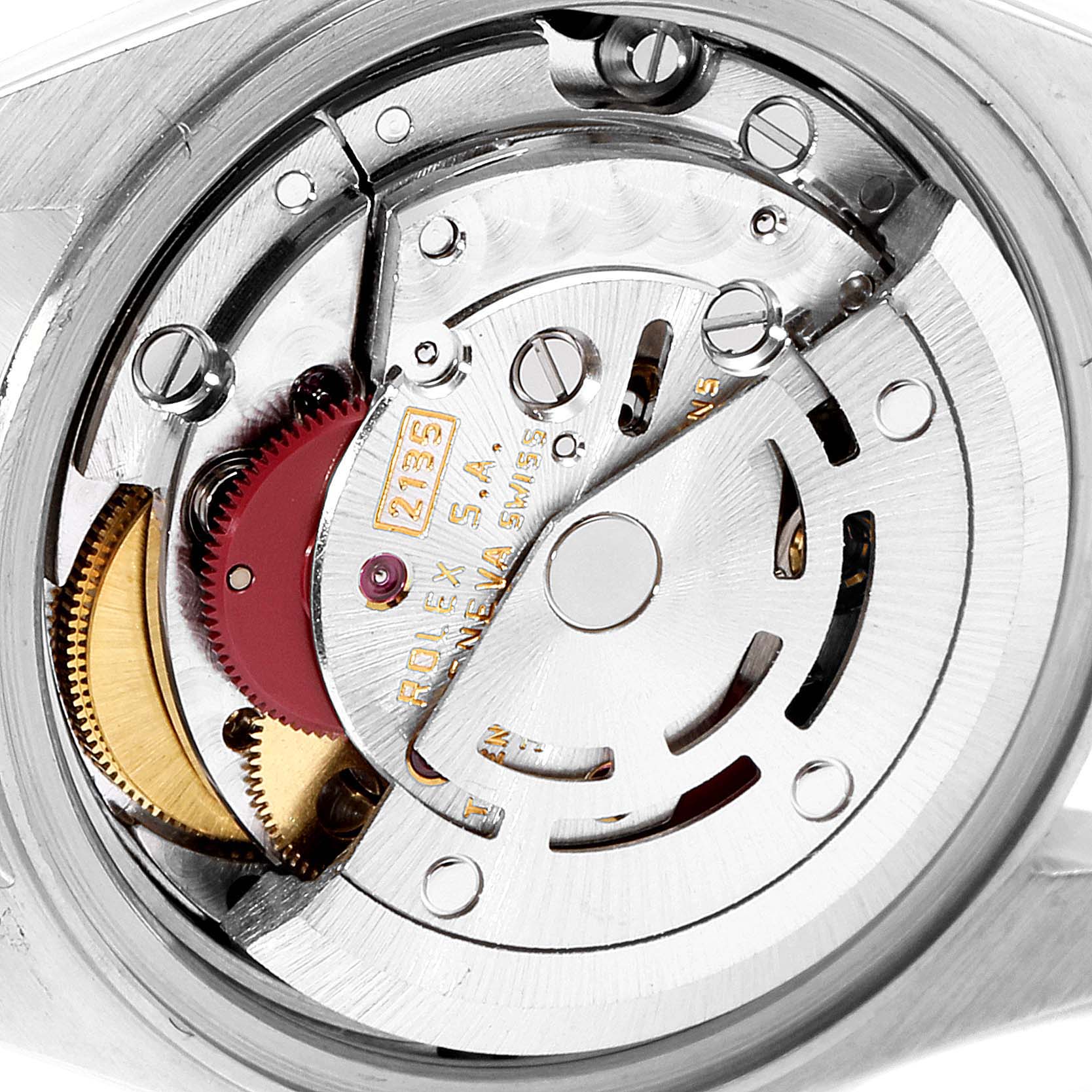 This image shows the internal mechanical movement of a Rolex Datejust 69173 Women's Steel and Gold (two tone) Champagne Dial 69173 Women's Steel and Gold (two tone) Champagne Dial watch from the rear angle.