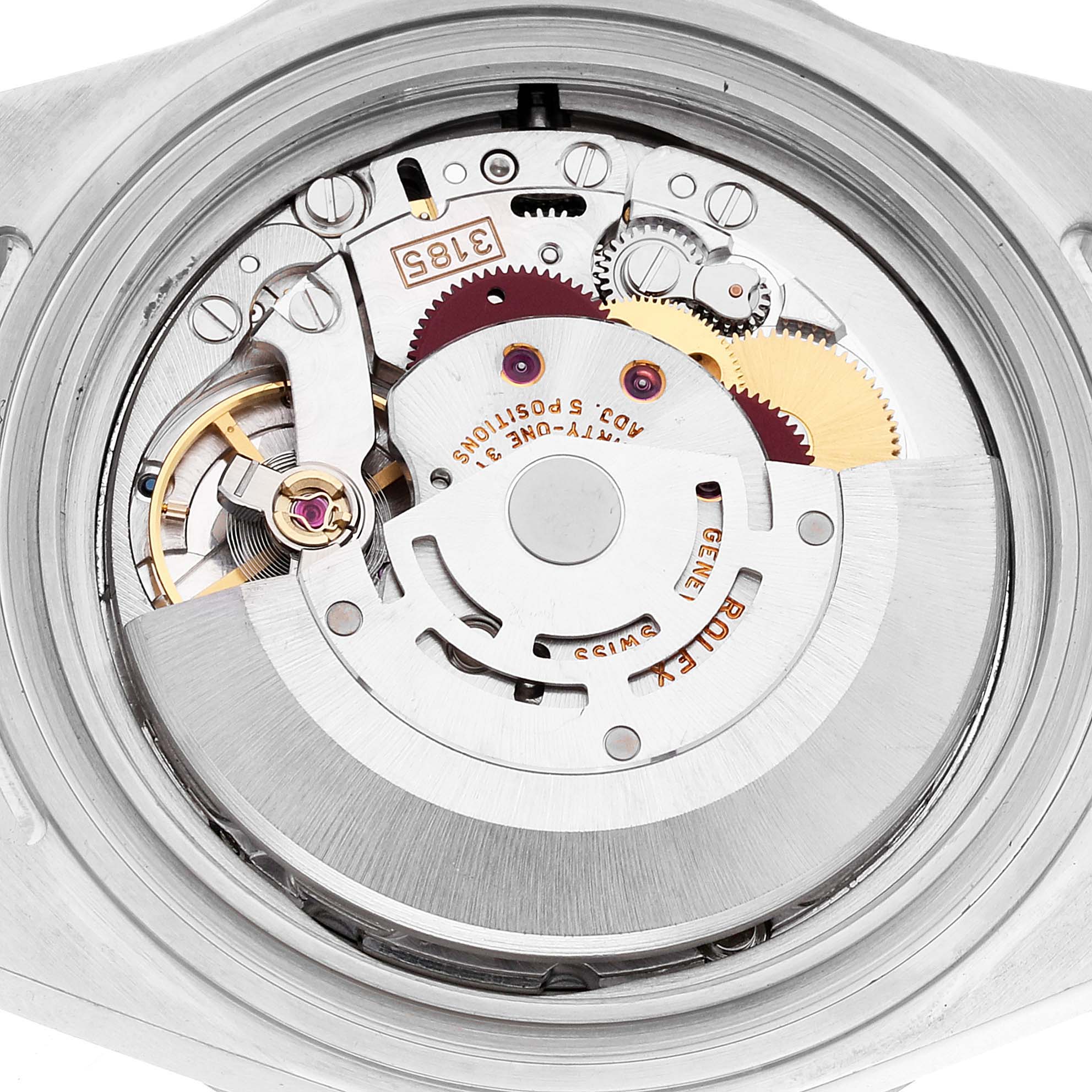 The image shows the internal movement components from the back of a Rolex Explorer 16570 Men's Stainless Steel Black Dial 16570 Men's Stainless Steel Black Dial watch.