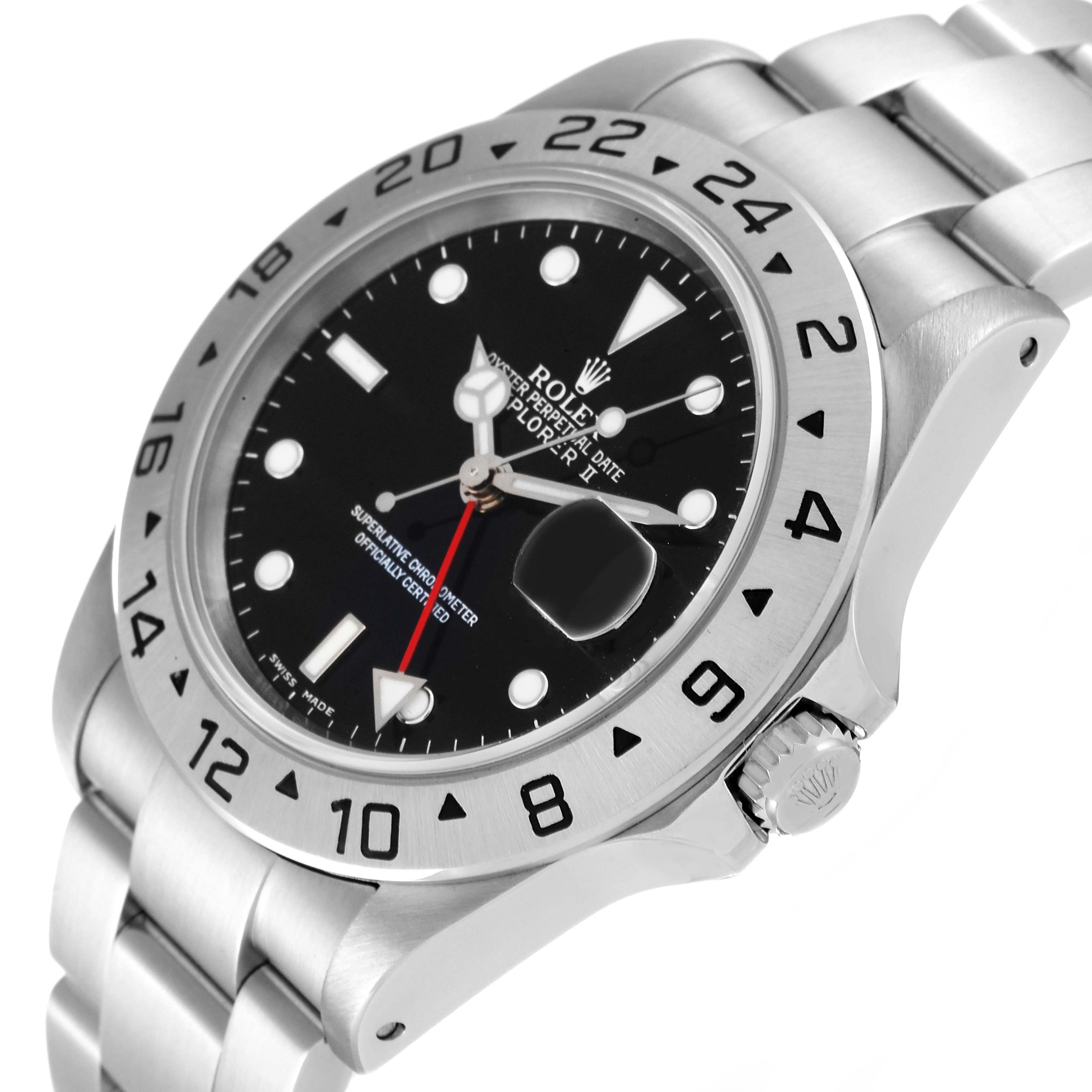 The image shows a Rolex Explorer 16570 Men
s Stainless Steel Black Dial 16570 Men
s Stainless Steel Black Dial watch from an angled side view, highlighting the bezel, dial, and part of the bracelet.