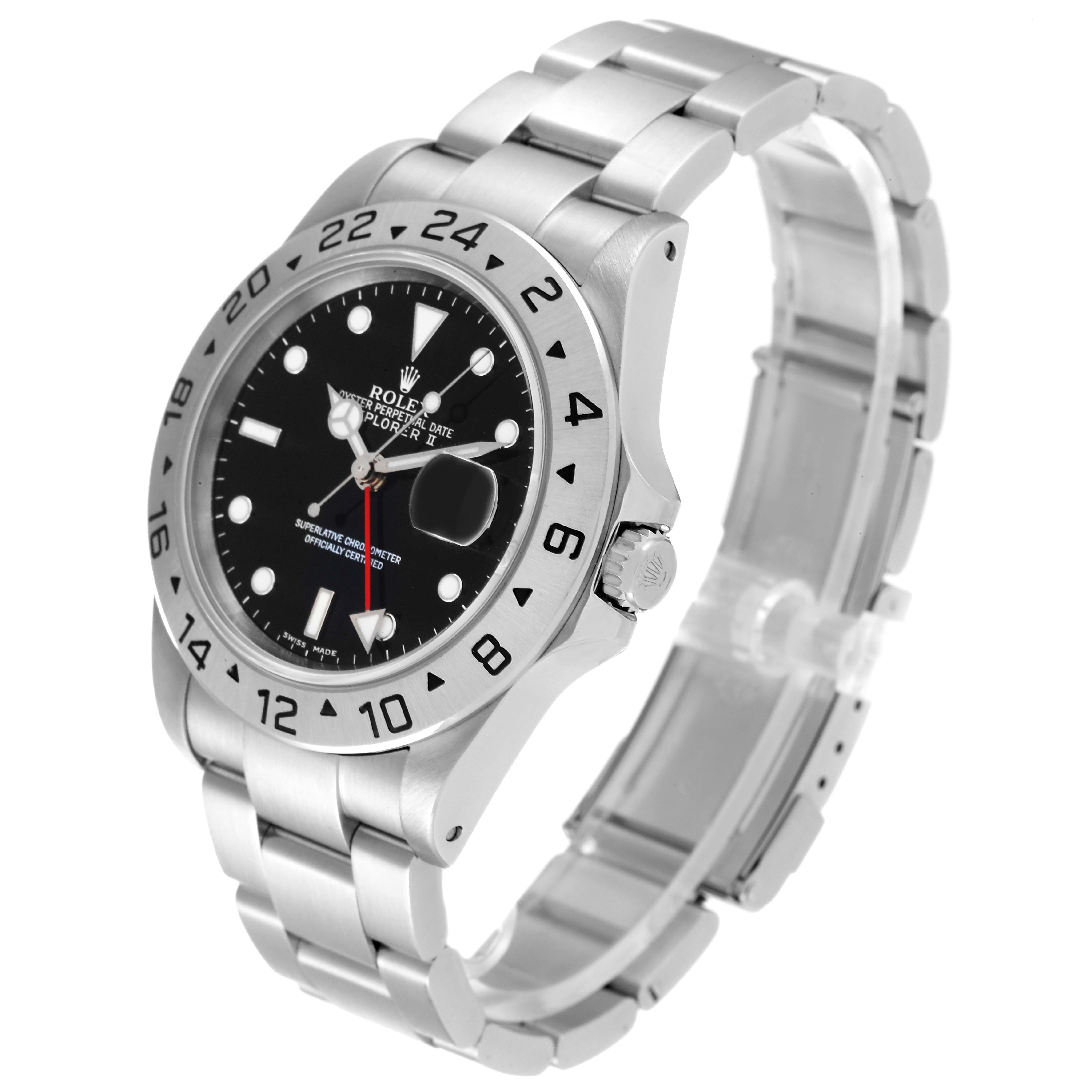 The image shows a side angle view of a Rolex Explorer 16570 Men
s Stainless Steel Black Dial 16570 Men
s Stainless Steel Black Dial watch, displaying the bezel, face, crown, and bracelet.