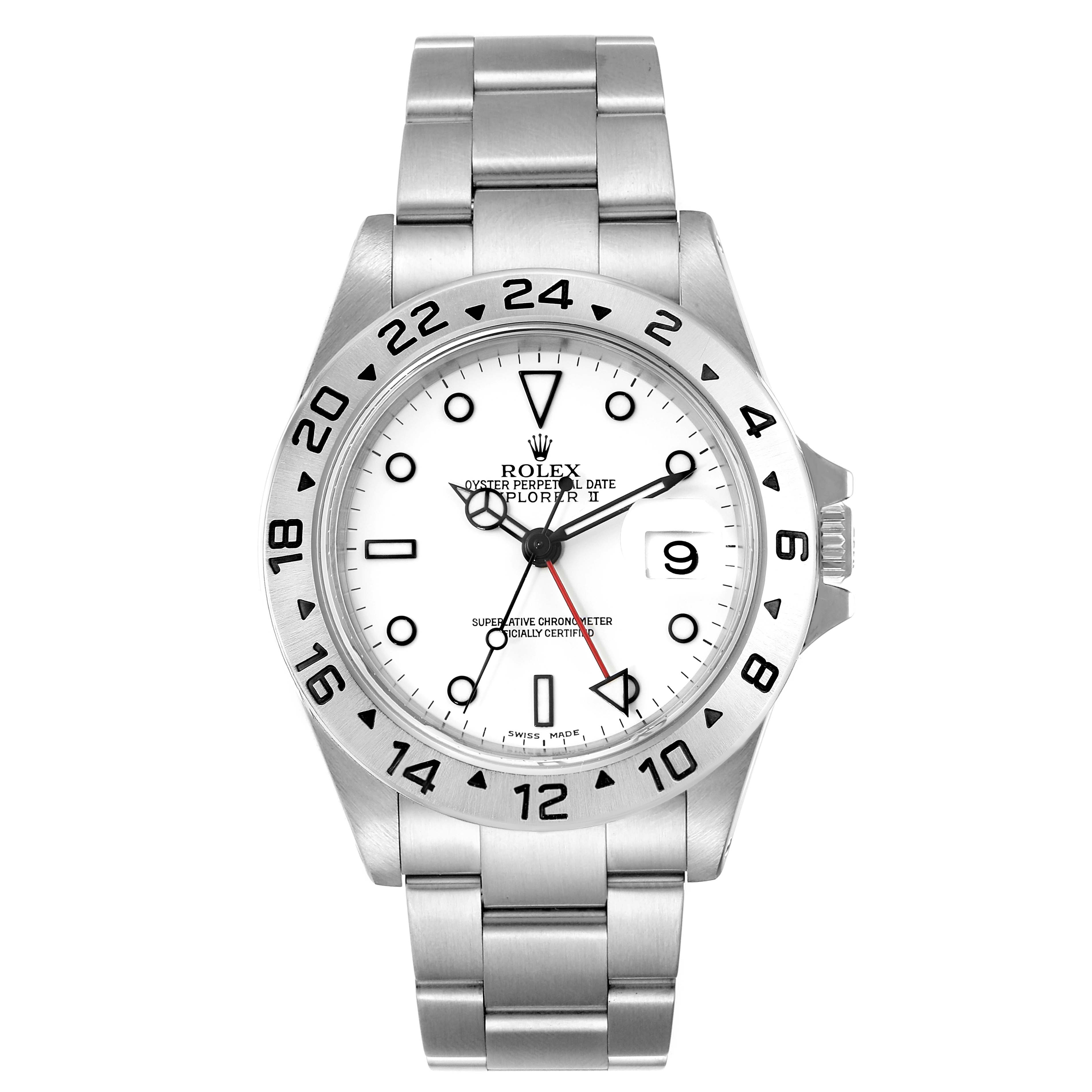 The watch, a Rolex Explorer 16570 Men
s Stainless Steel White Dial 16570 Men
s Stainless Steel White Dial model, is shown from a front angle displaying its face, bezel, and part of the bracelet.
