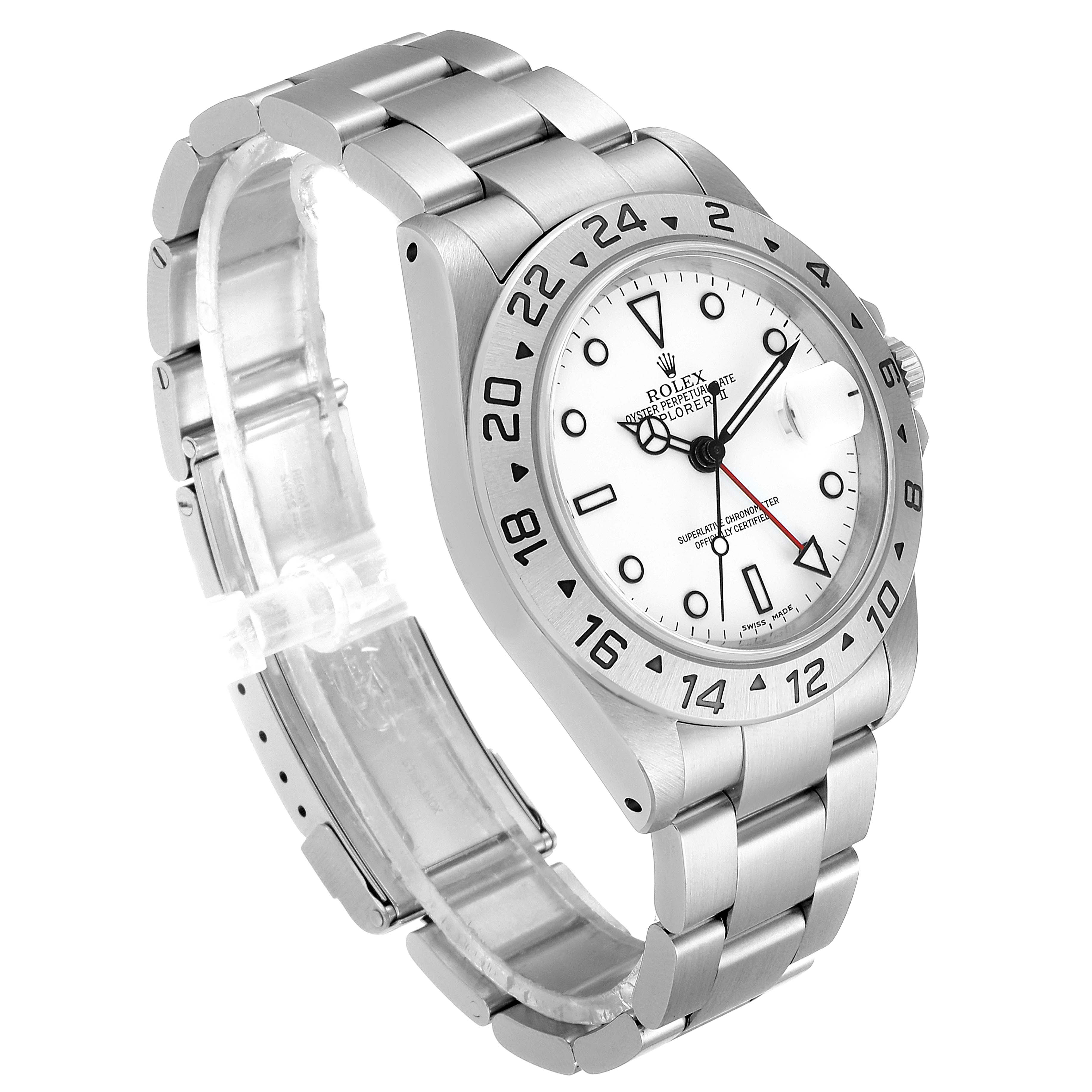 The image shows the front and side views of a Rolex Explorer 16570 Men
s Stainless Steel White Dial 16570 Men
s Stainless Steel White Dial watch, highlighting the bracelet and bezel.