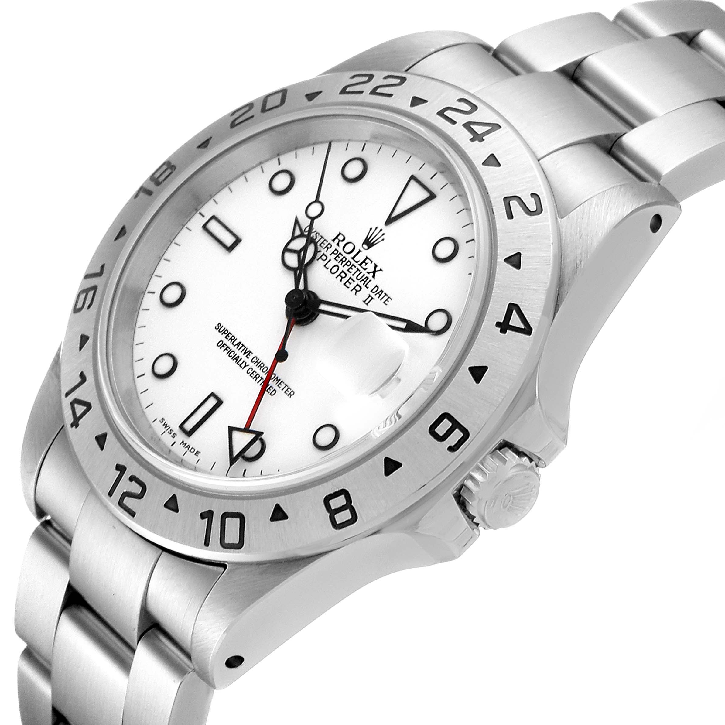 The image shows a side angle of the Rolex Explorer 16570 Men
s Stainless Steel White Dial 16570 Men
s Stainless Steel White Dial model, depicting its dial, bezel, crown, and part of the bracelet.