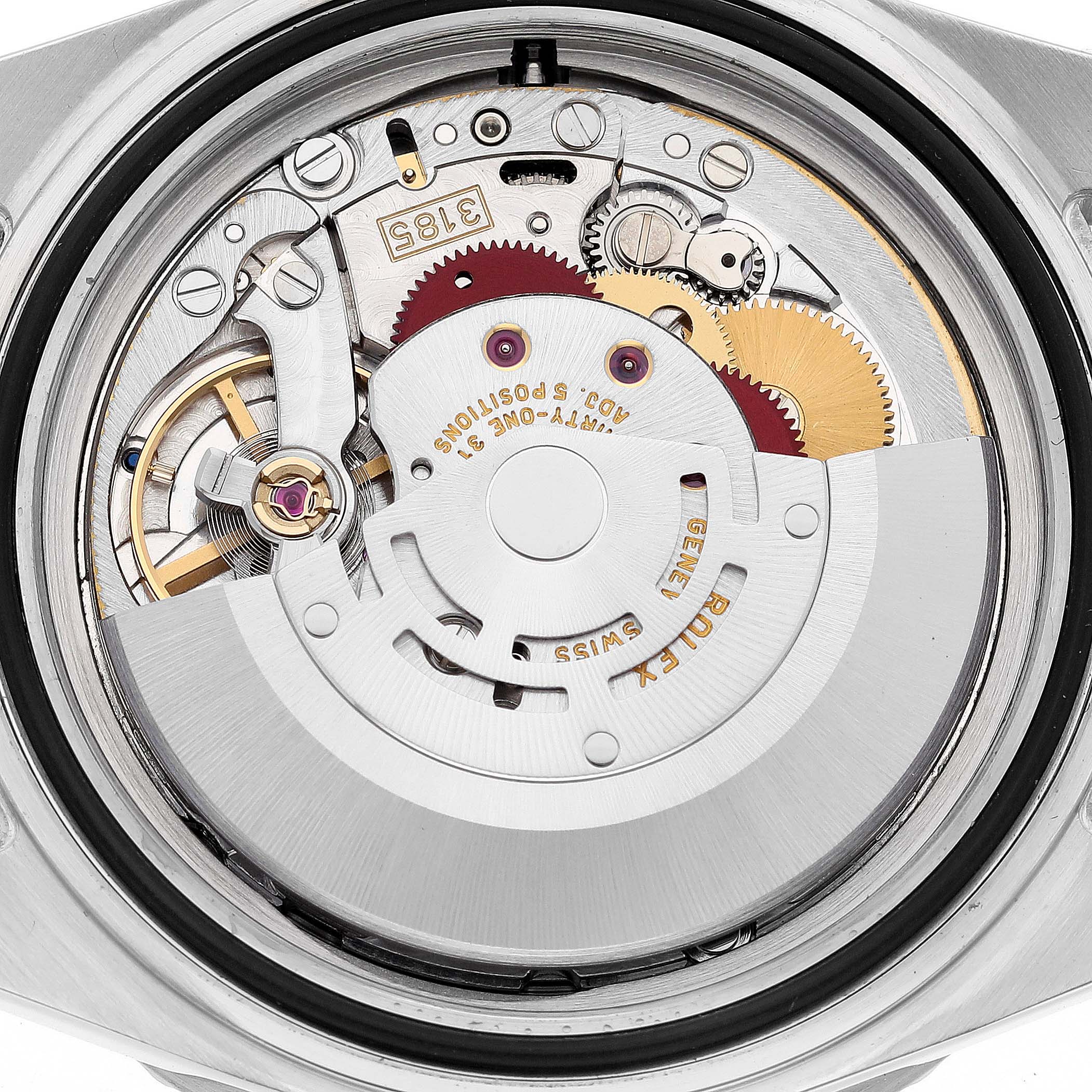 This image shows the movement mechanism of a Rolex GMT-Master M16710LN Men
s Stainless Steel Black Dial M16710LN Men
s Stainless Steel Black Dial watch from a back angle without the case back.