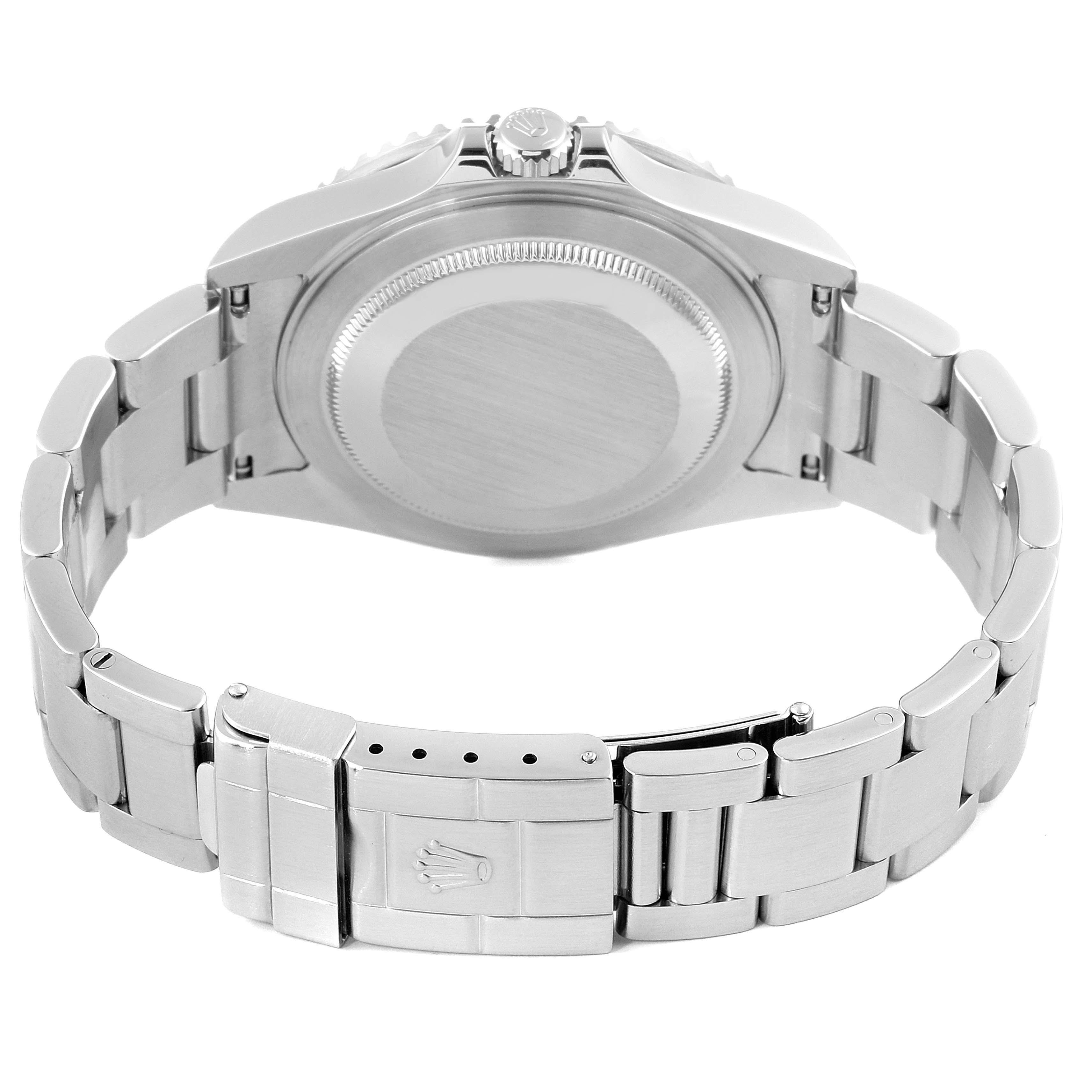 This image shows the back angle of a Rolex GMT-Master 16710 Men
s Stainless Steel Black Dial 16710 Men
s Stainless Steel Black Dial watch, focusing on the case back and bracelet clasp.