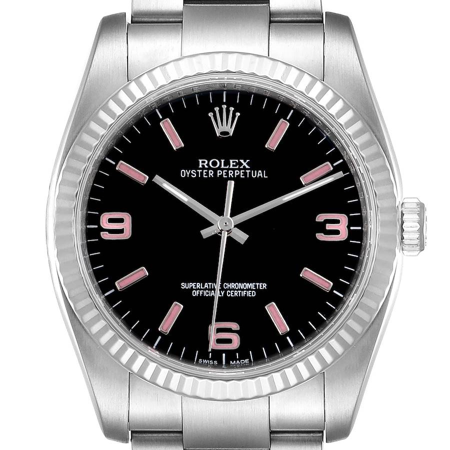 Rolex Oyster Perpetual Steel White Gold Black Dial Unisex Watch 116034 SwissWatchExpo