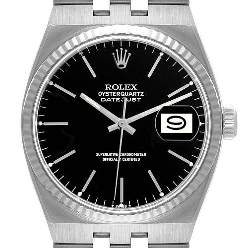 Photo of Rolex Oysterquartz Datejust Steel White Gold Mens Watch 17014 Box Papers
