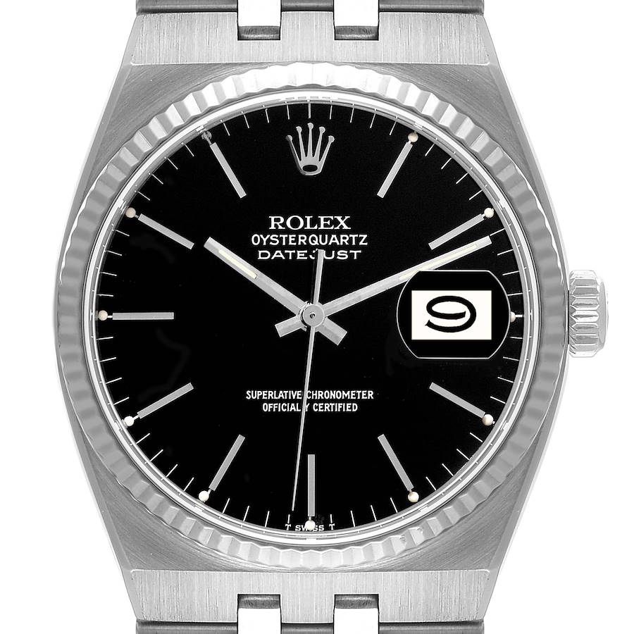 Rolex Oysterquartz Datejust Steel White Gold Mens Watch 17014 Box Papers SwissWatchExpo
