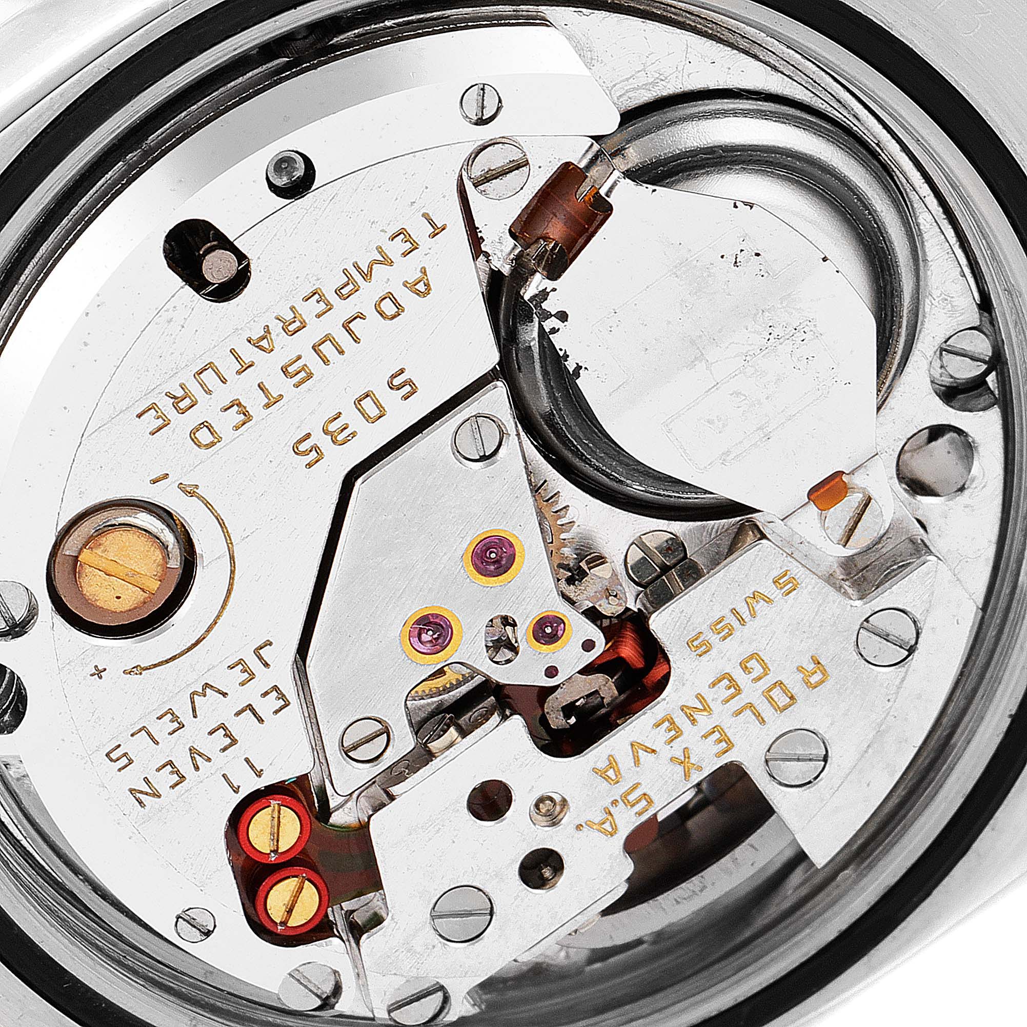 The image shows a detailed, close-up view of the inner mechanics and movement components of a Rolex Oysterquartz 17013 Men's Steel and Gold (two tone) White Dial 17013 Men's Steel and Gold (two tone) White Dial watch.