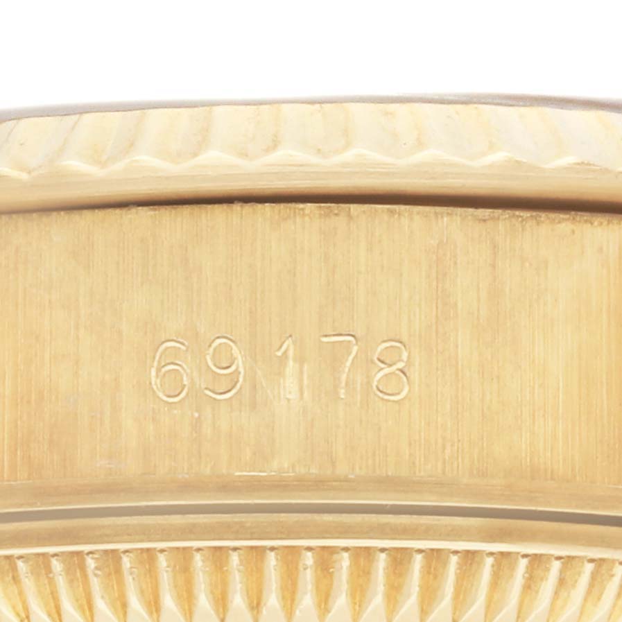 The image shows the model number engraving on the side of the case of a Rolex President 69178 Women's Yellow Gold Champagne Dial 69178 Women's Yellow Gold Champagne Dial watch.
