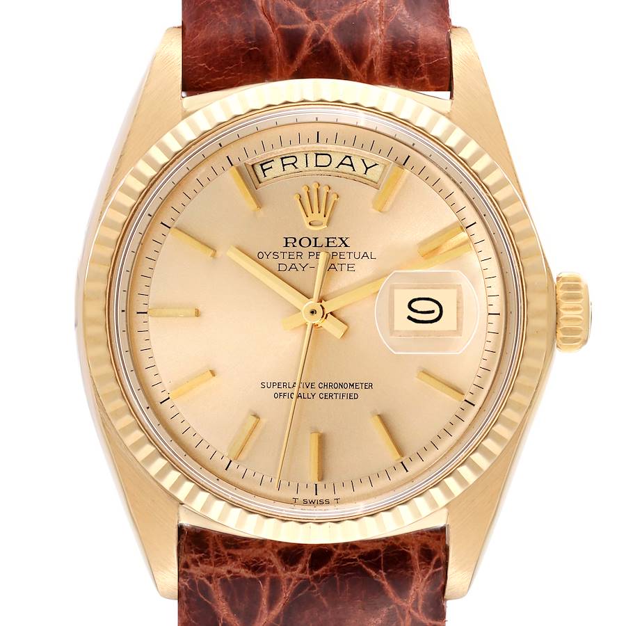 Rolex President Day-Date 36mm Yellow Gold Leather Strap Vintage Mens Watch 1803 SwissWatchExpo