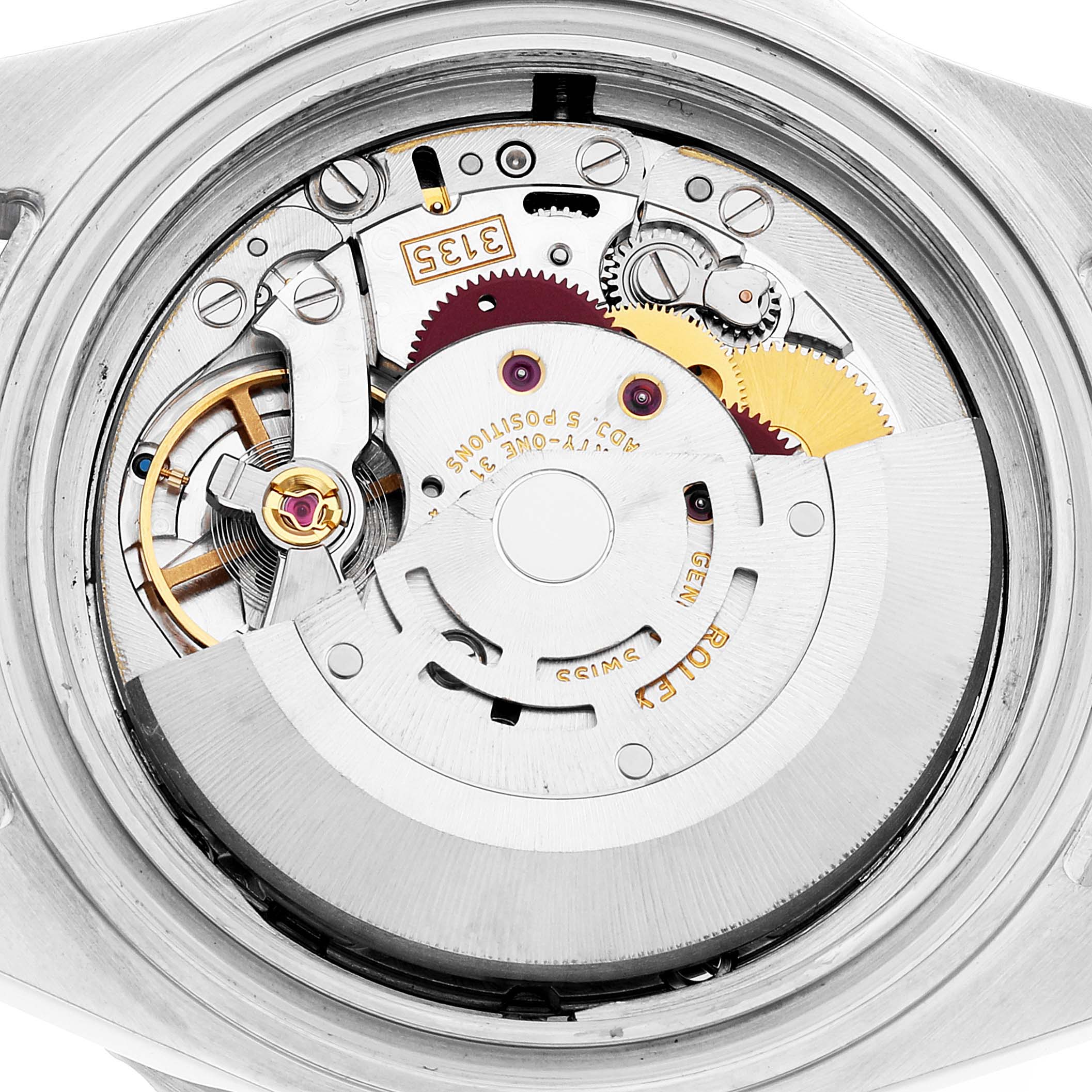 This image shows the movement mechanism of a Rolex Sea-Dweller 16600T Men's Stainless Steel Black Dial 16600T Men's Stainless Steel Black Dial watch from a rear, internal angle.