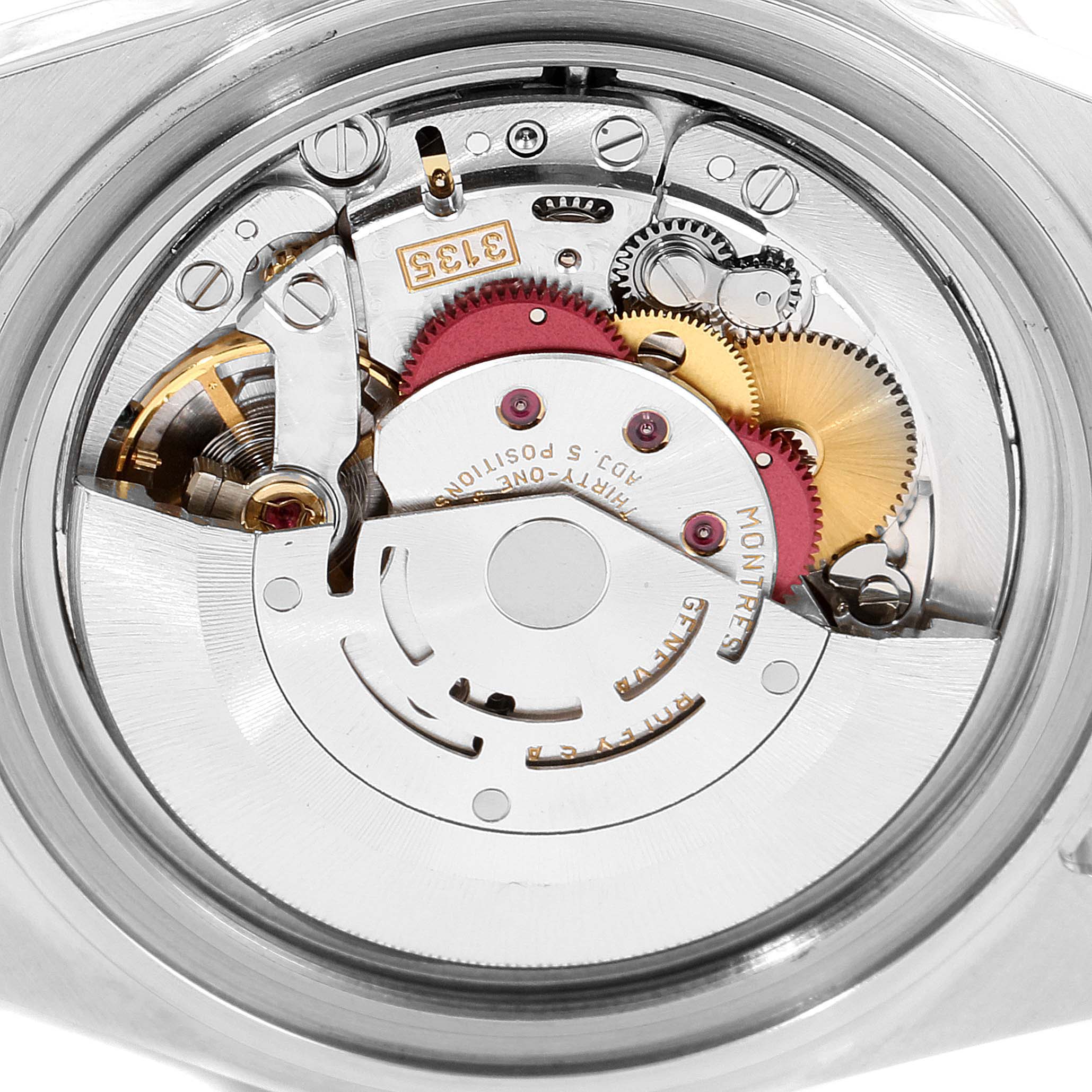 The image shows the internal mechanical movement components of a Rolex Submariner 16613 Men's Steel and Gold (two tone) Blue Dial 16613 Men's Steel and Gold (two tone) Blue Dial watch, viewed from the back.