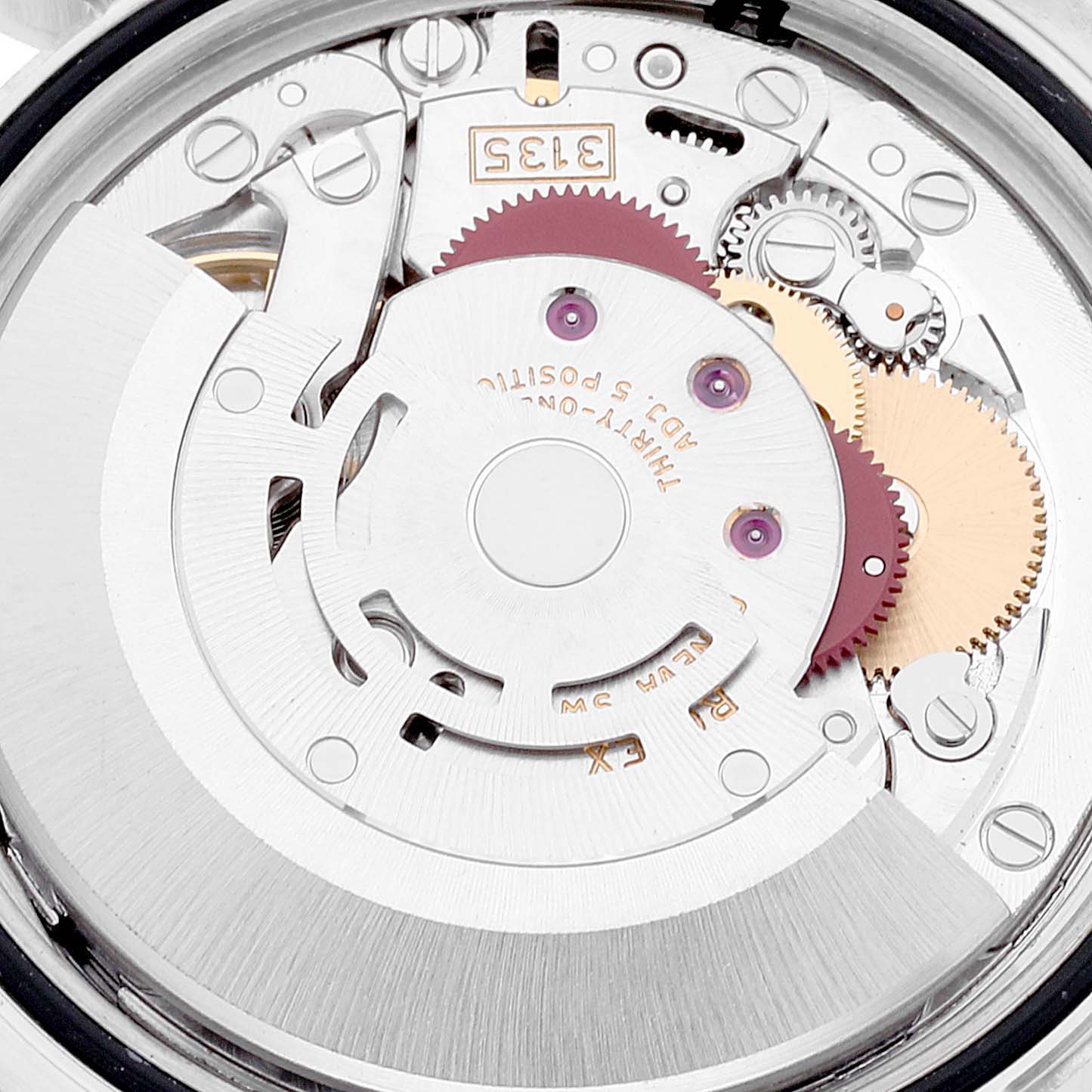 The image shows a close-up view of the internal mechanism and moving parts of the Rolex Turn-o-Graph 116261 Men
s Steel and Gold (two tone) Black Dial 116261 Men
s Steel and Gold (two tone) Black Dial watch.