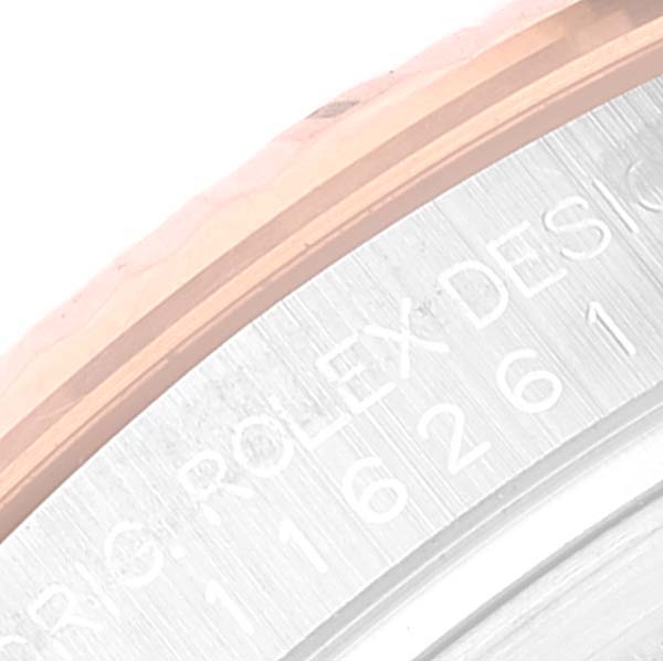 This image shows a close-up of the bezel and part of the case of a Rolex Turn-o-Graph 116261 Men
s Steel and Gold (two tone) Black Dial 116261 Men
s Steel and Gold (two tone) Black Dial watch.