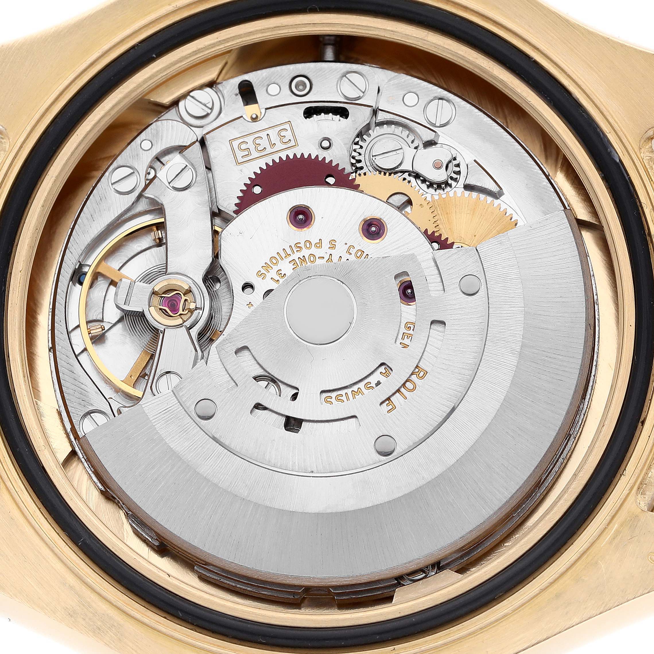 This is a close-up view of the Yacht-Master Rolex watch movement, showcasing the internal mechanical parts.