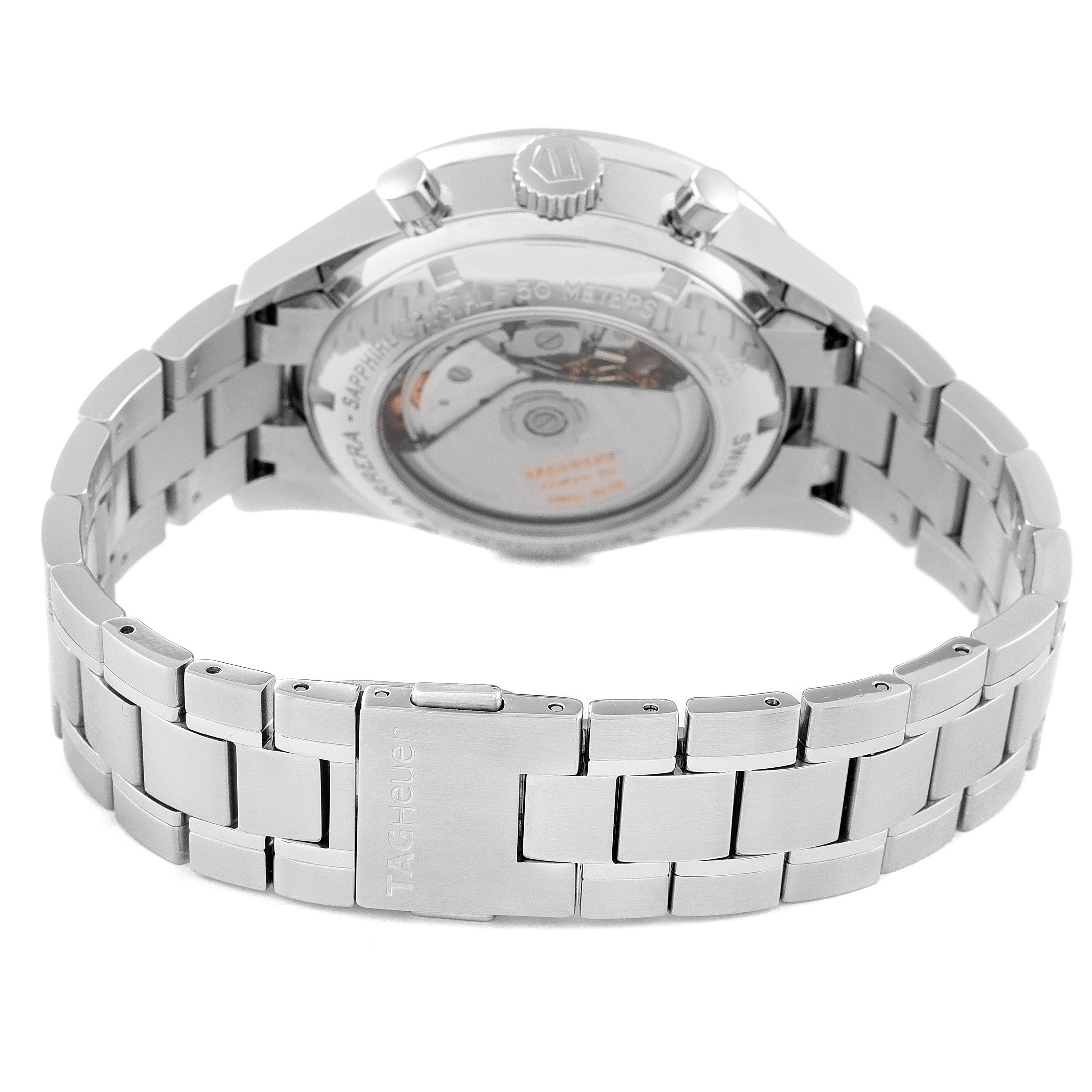 This image shows the back case and stainless steel bracelet of the Tag Heuer Carrera CV2010 Men
s Stainless Steel Black Dial CV2010 Men
s Stainless Steel Black Dial watch.