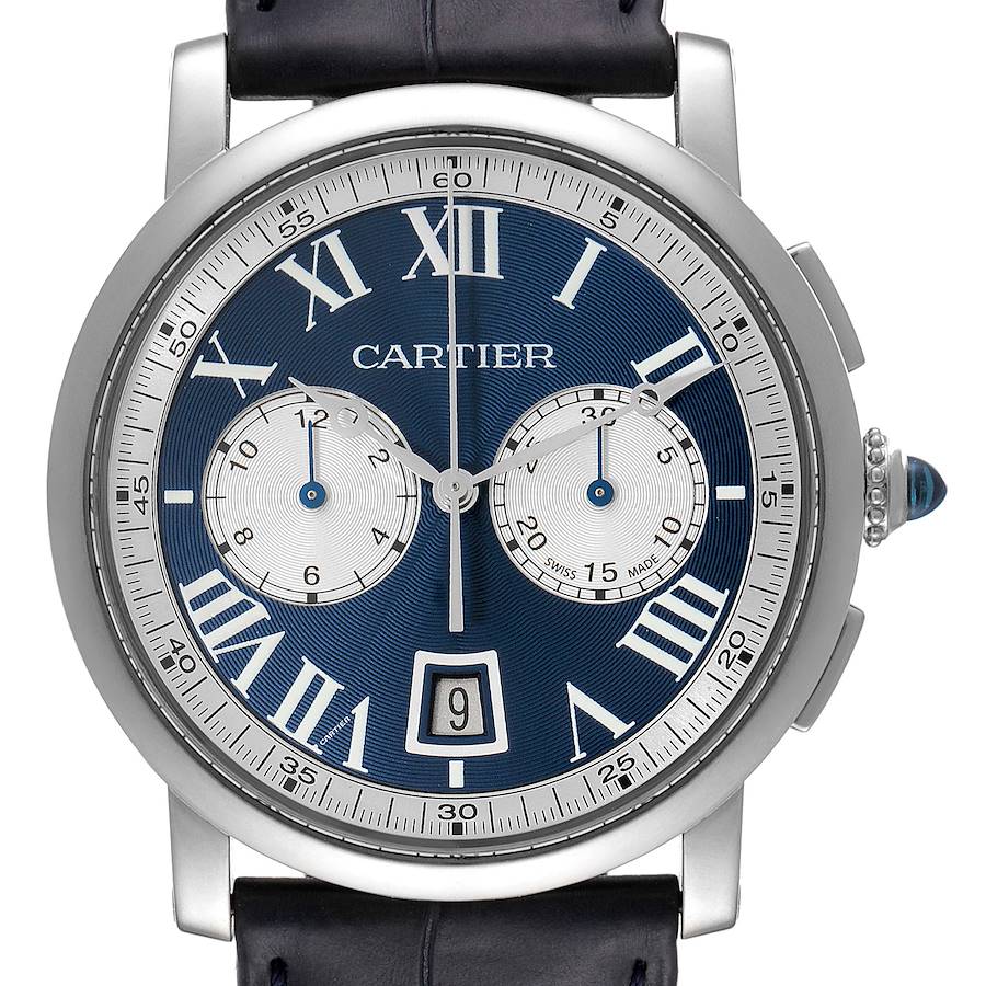 Cartier Rotonde White Gold Blue Dial Chrono Mens Watch W1556239 Box Papers SwissWatchExpo
