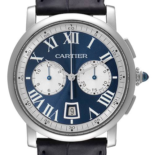 Photo of Cartier Rotonde White Gold Blue Dial Chrono Mens Watch W1556239 Box Papers