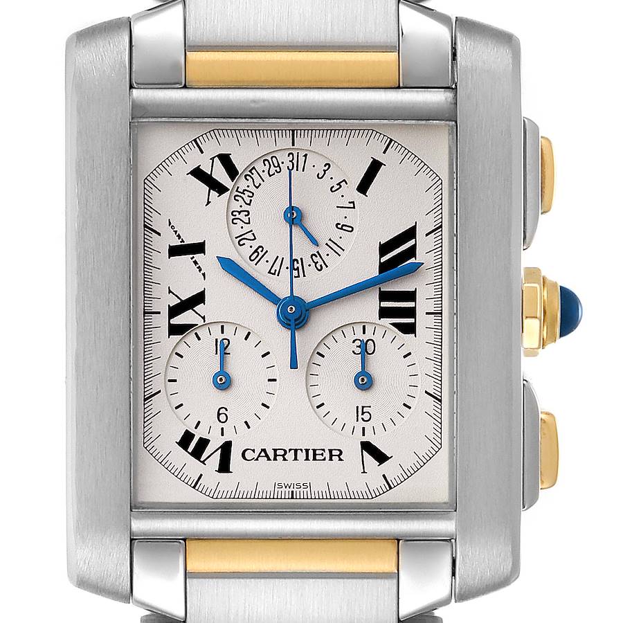Cartier Tank Francaise Steel 18K Yellow Gold Chronograph Watch W51004Q4 Papers SwissWatchExpo