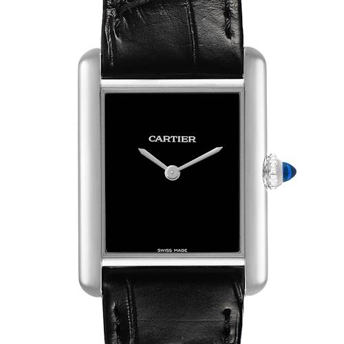 Photo of Cartier Tank Must Large Steel Black Dial Watch WSTA0072 Box Card