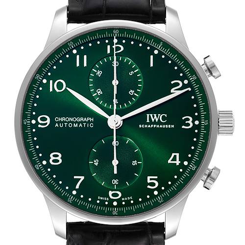Photo of IWC Portugieser Chronograph Green Dial Steel Mens Watch IW371615 Box Card