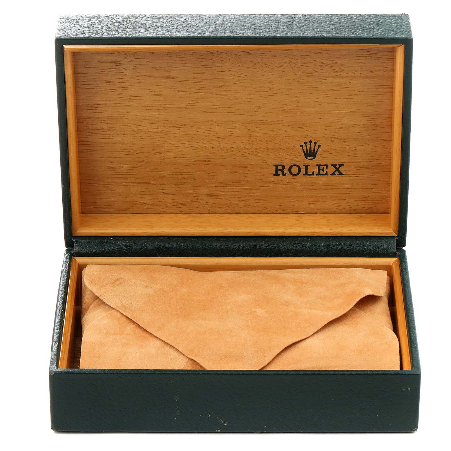 The image shows an open Rolex watch box with a cloth inside, specifically for the Air-King model.