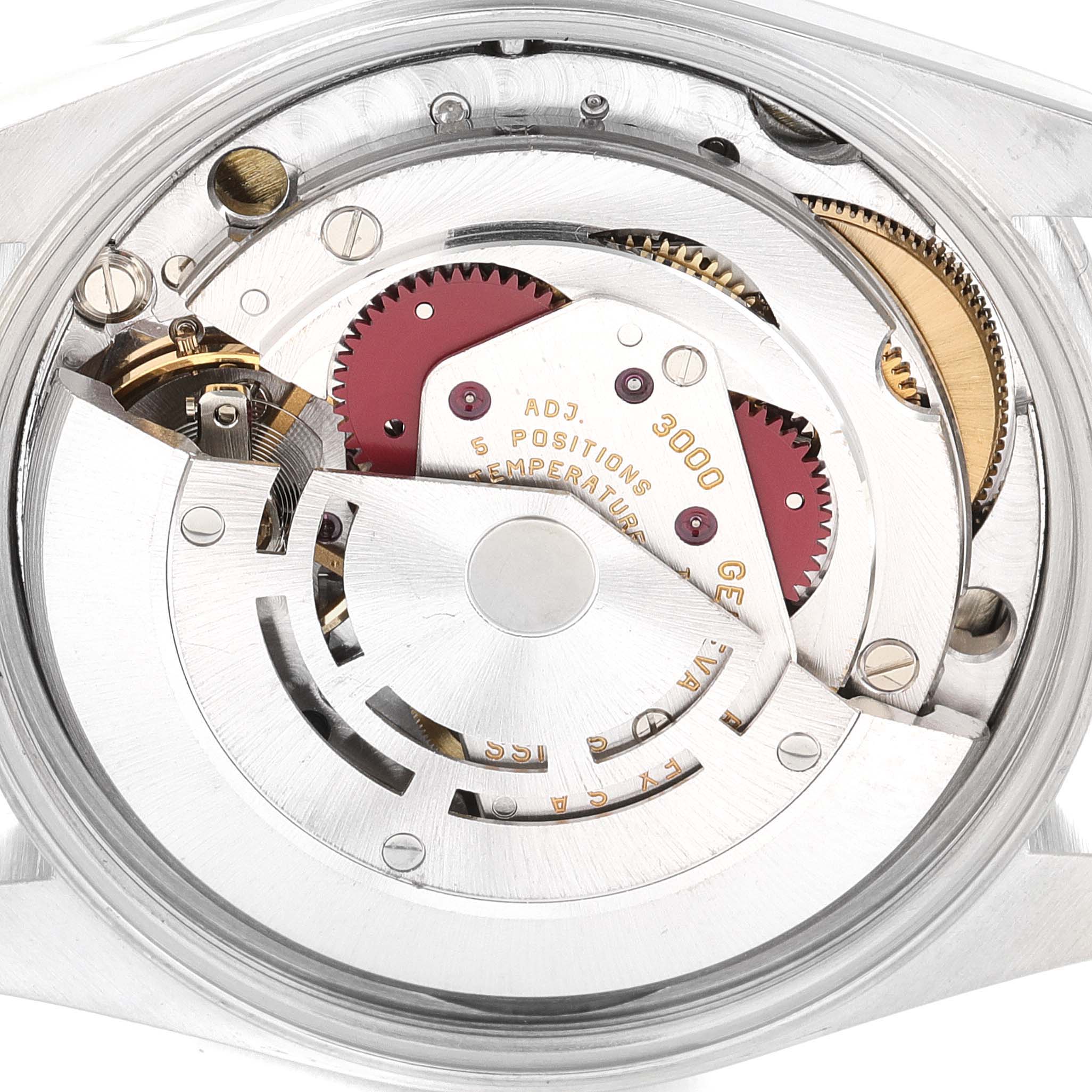 The image shows the internal mechanism of a Rolex Air-King 14000 Men's Stainless Steel Black Dial 14000 Men's Stainless Steel Black Dial watch from a top-down angle.