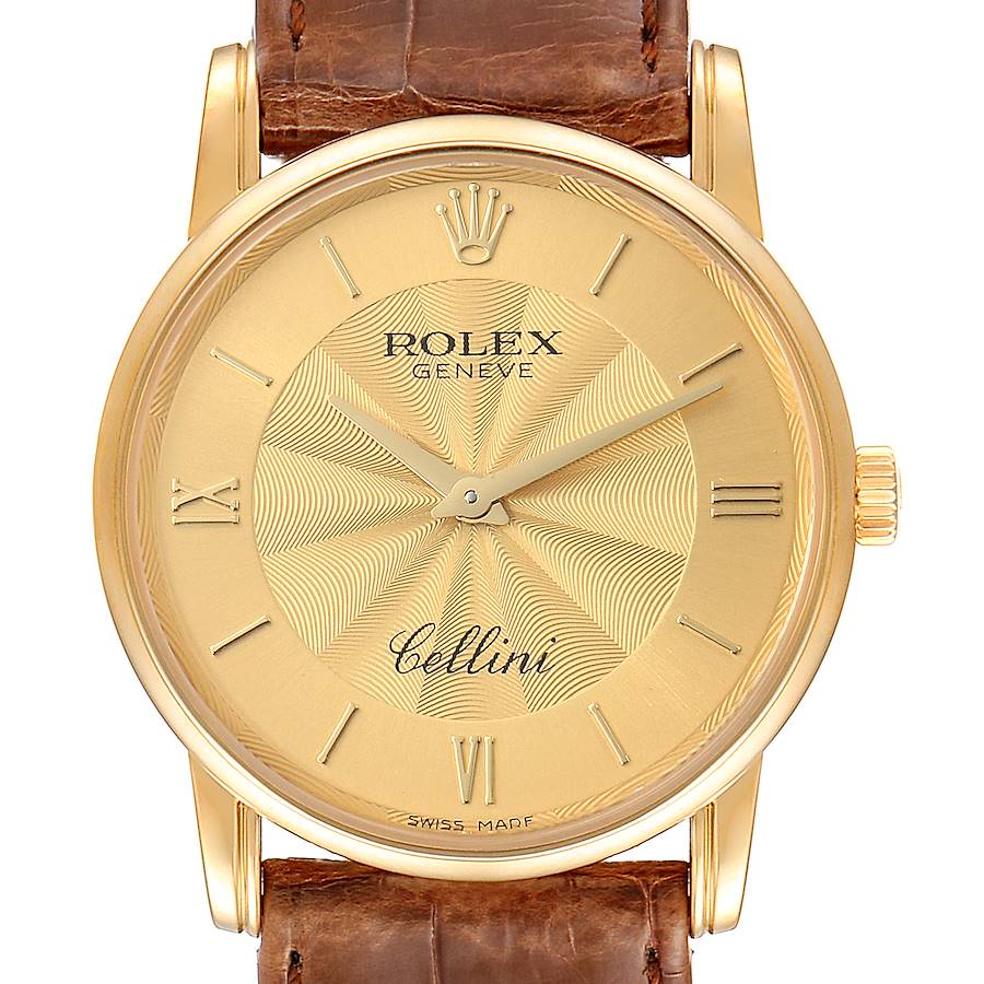 Rolex Cellini Classic Yellow Gold Decorated Champagne Dial Watch 5116 Box SwissWatchExpo