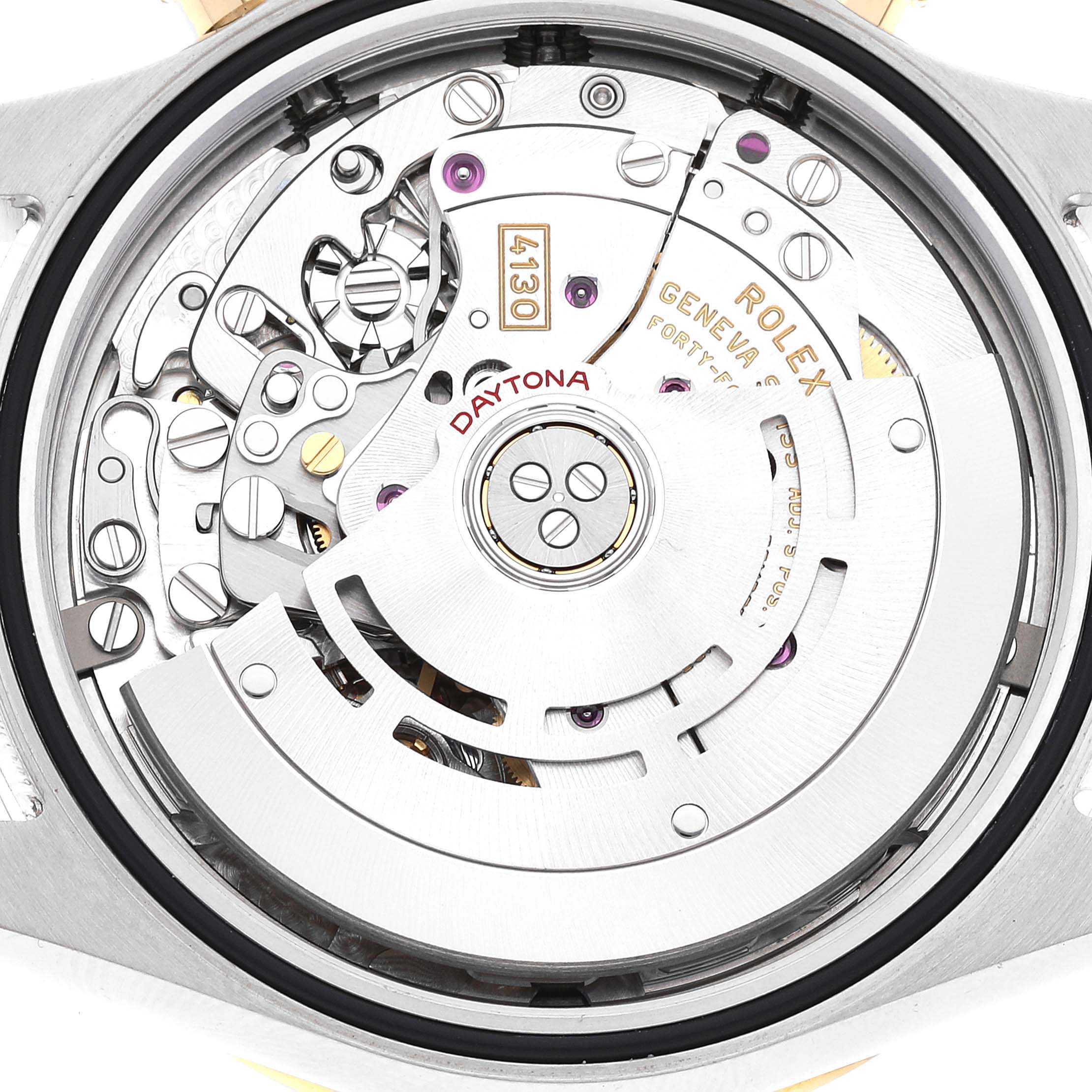 The image shows the internal mechanical movement of a Rolex Daytona 116503 Men's Steel and Gold (two tone) Champagne Dial 116503 Men's Steel and Gold (two tone) Champagne Dial watch viewed from the back.