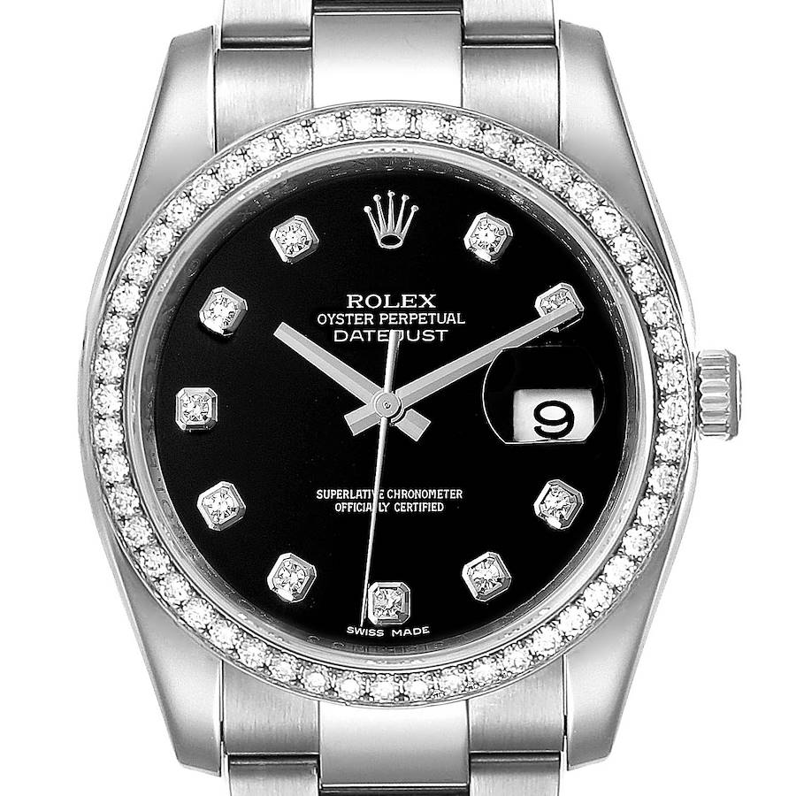 Rolex Datejust 36 Black Diamond Dial Bezel Unisex Watch 116244 Box SwissWatchExpo