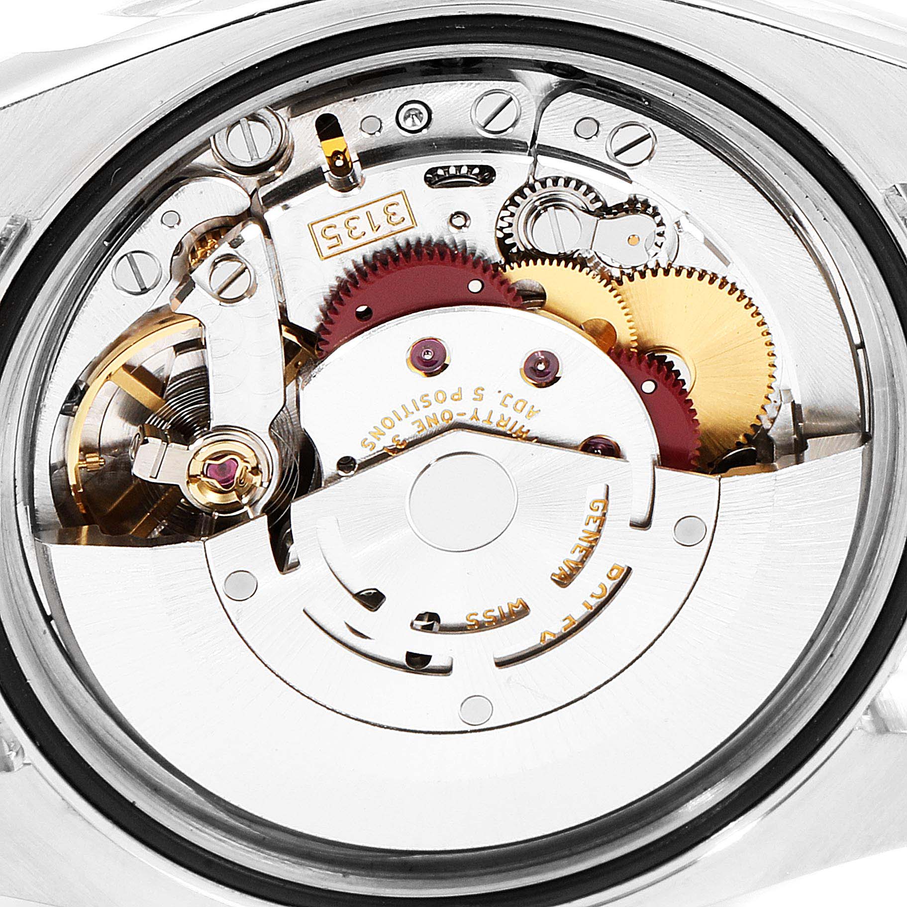 This close-up image showcases the intricate inner mechanism of the Rolex Datejust 116244 Men's Stainless Steel Black Dial 116244 Men's Stainless Steel Black Dial watch movement.